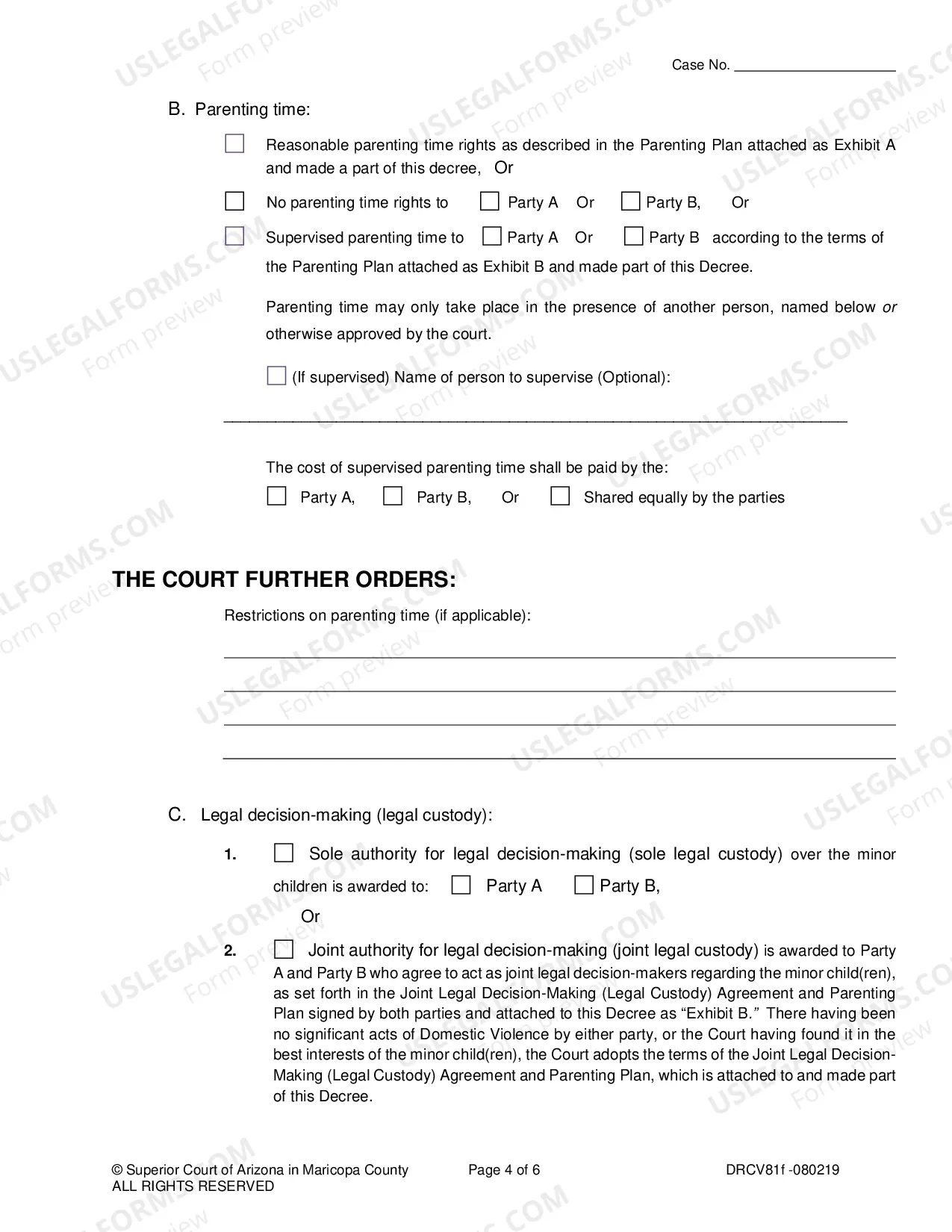 Preview Order For Custody Parenting Time And Support