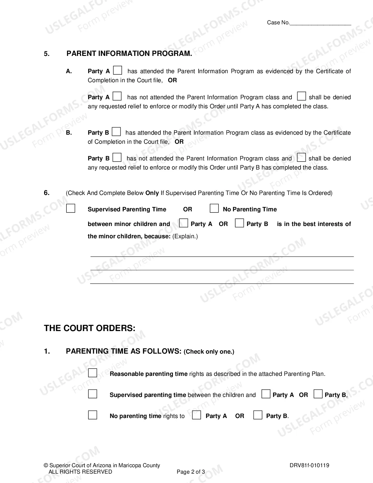 Preview Order For Parenting Time