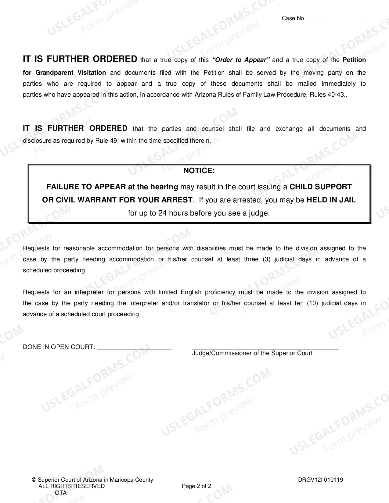 Preview Order Regarding Petition For Grandparent Visitation