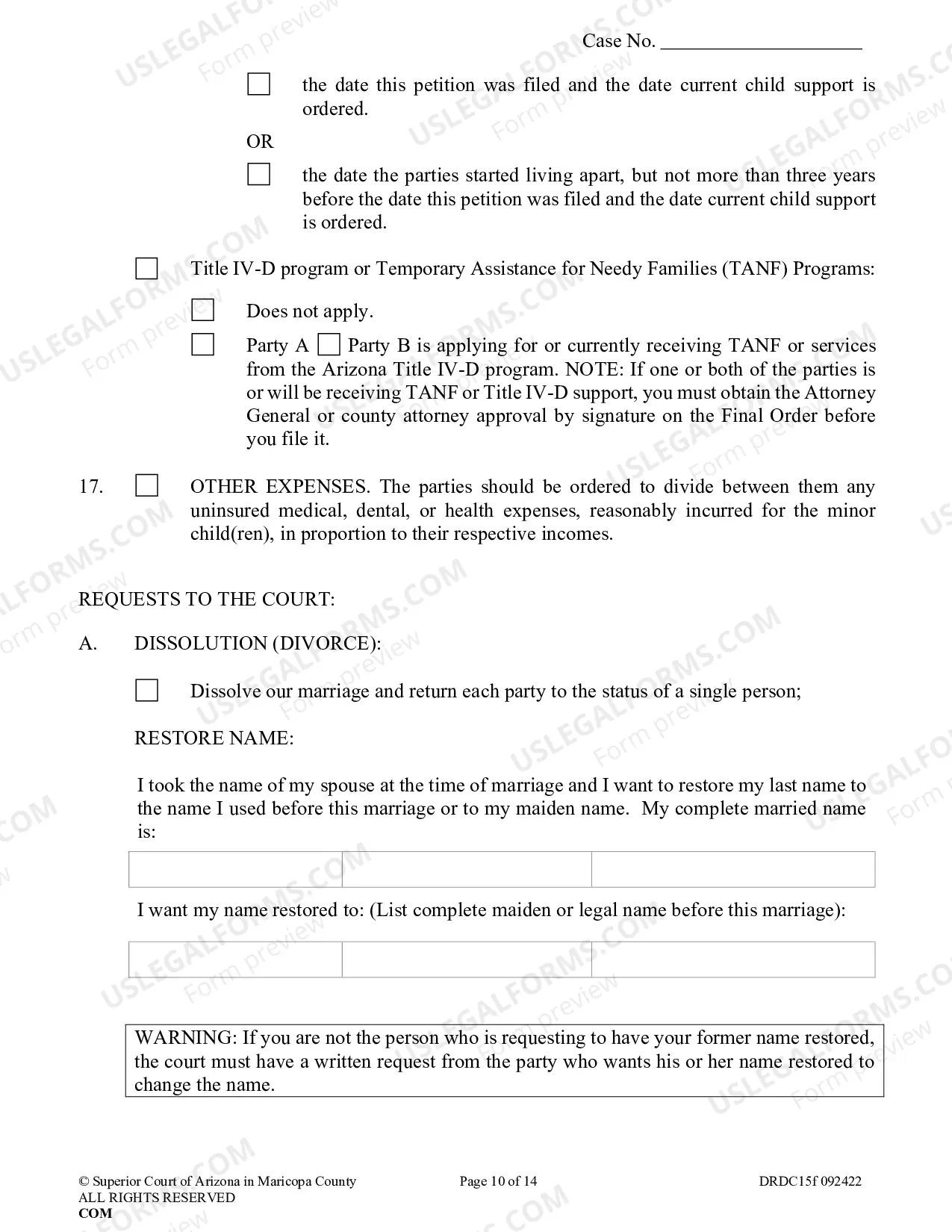Preview Petition For Dissolution Of Non Covenant Marriage With Minor Children