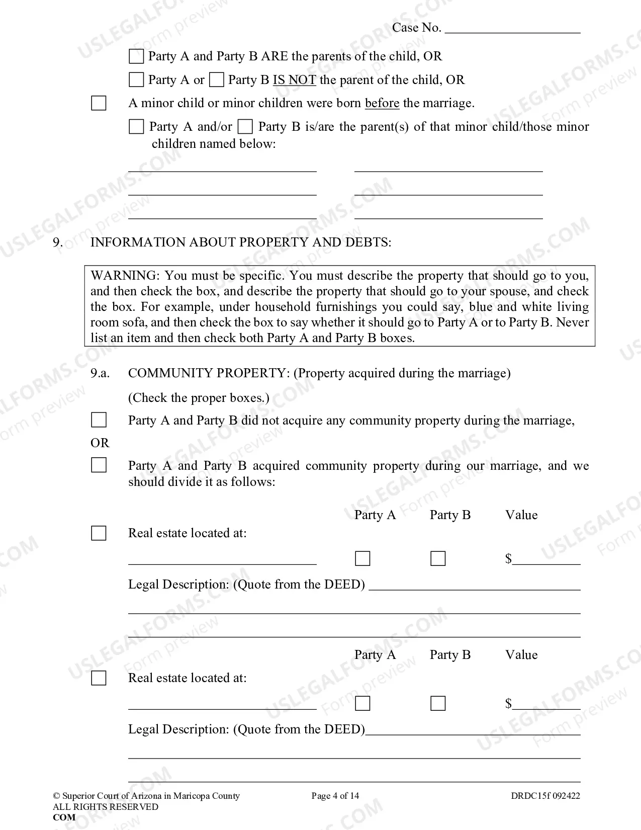 Preview Petition For Dissolution Of Non Covenant Marriage With Minor Children