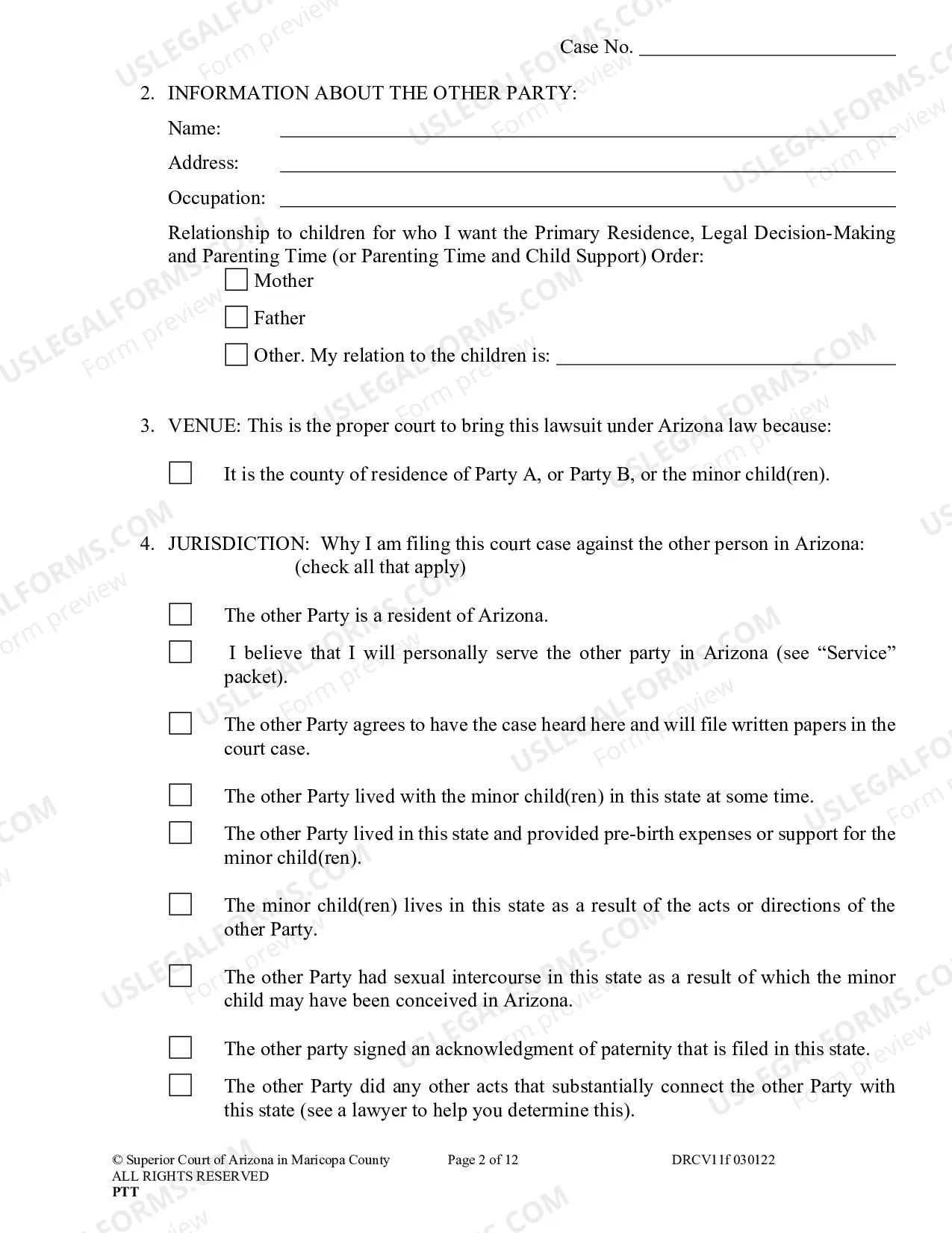 Preview Petition To Establish Child Custody Parenting Time And Child Support