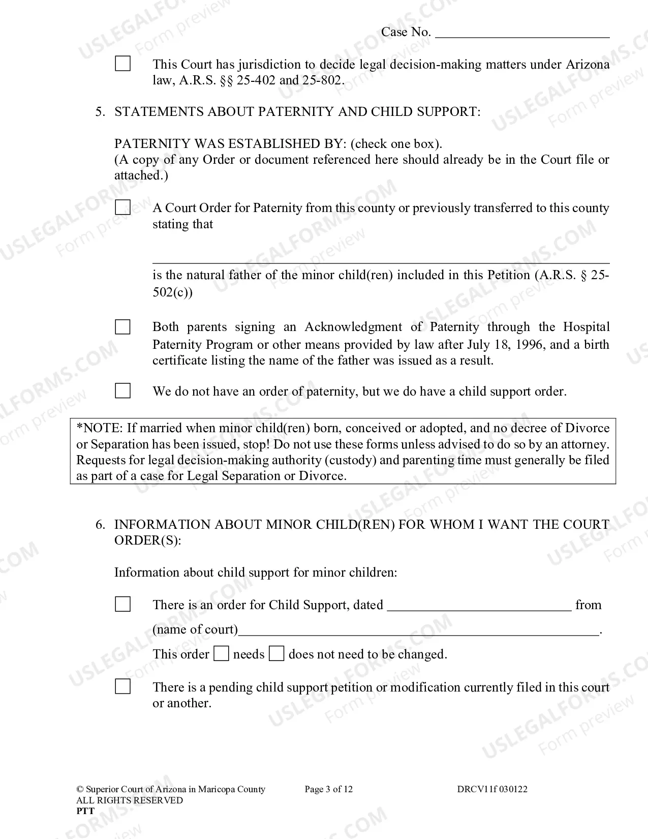 Preview Petition To Establish Child Custody Parenting Time And Child Support