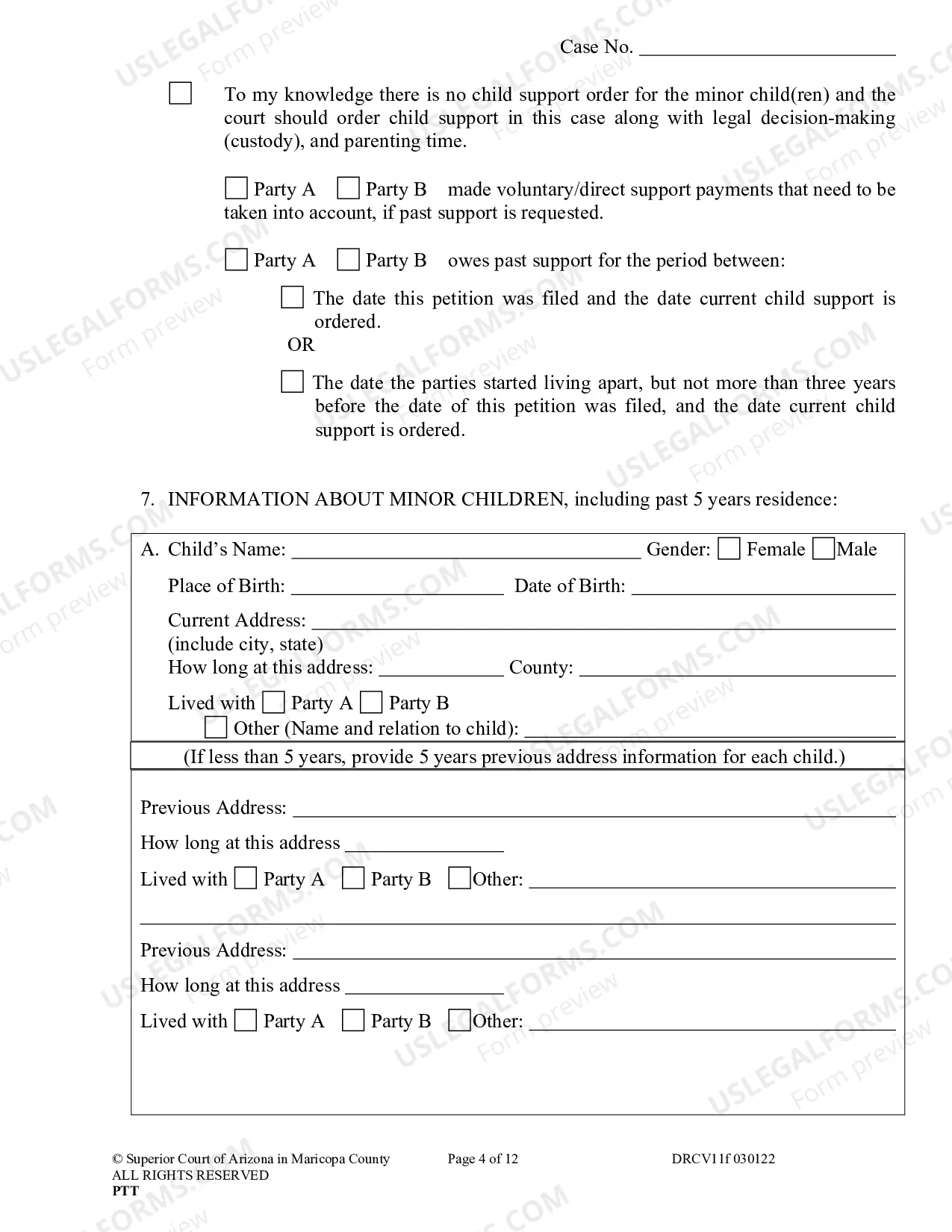 Preview Petition To Establish Child Custody Parenting Time And Child Support