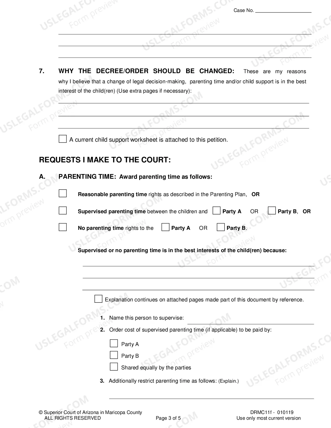 Preview Petition To Modify Legal Decision Making Custody Parenting Time And Child Support