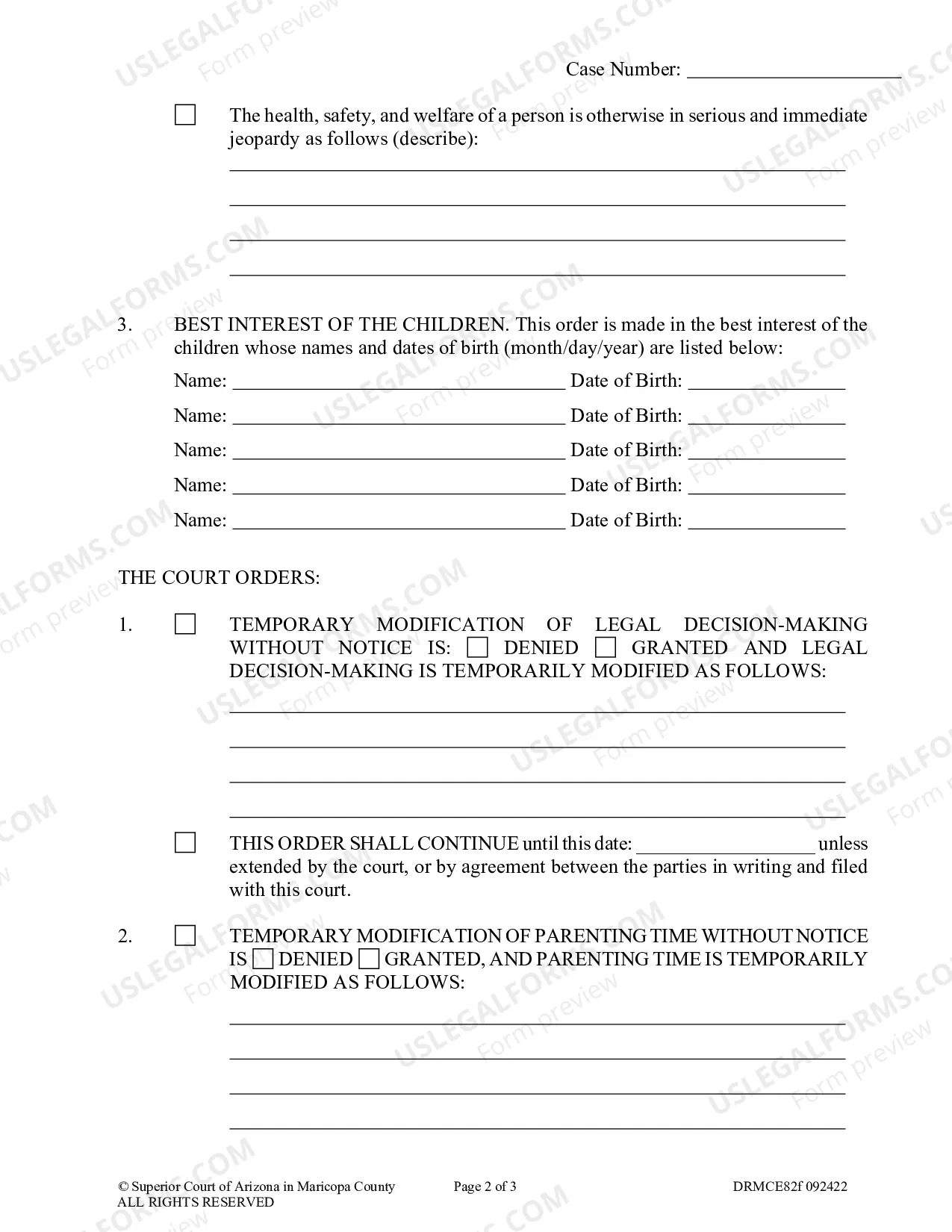 Preview Temporary Order Without Notice