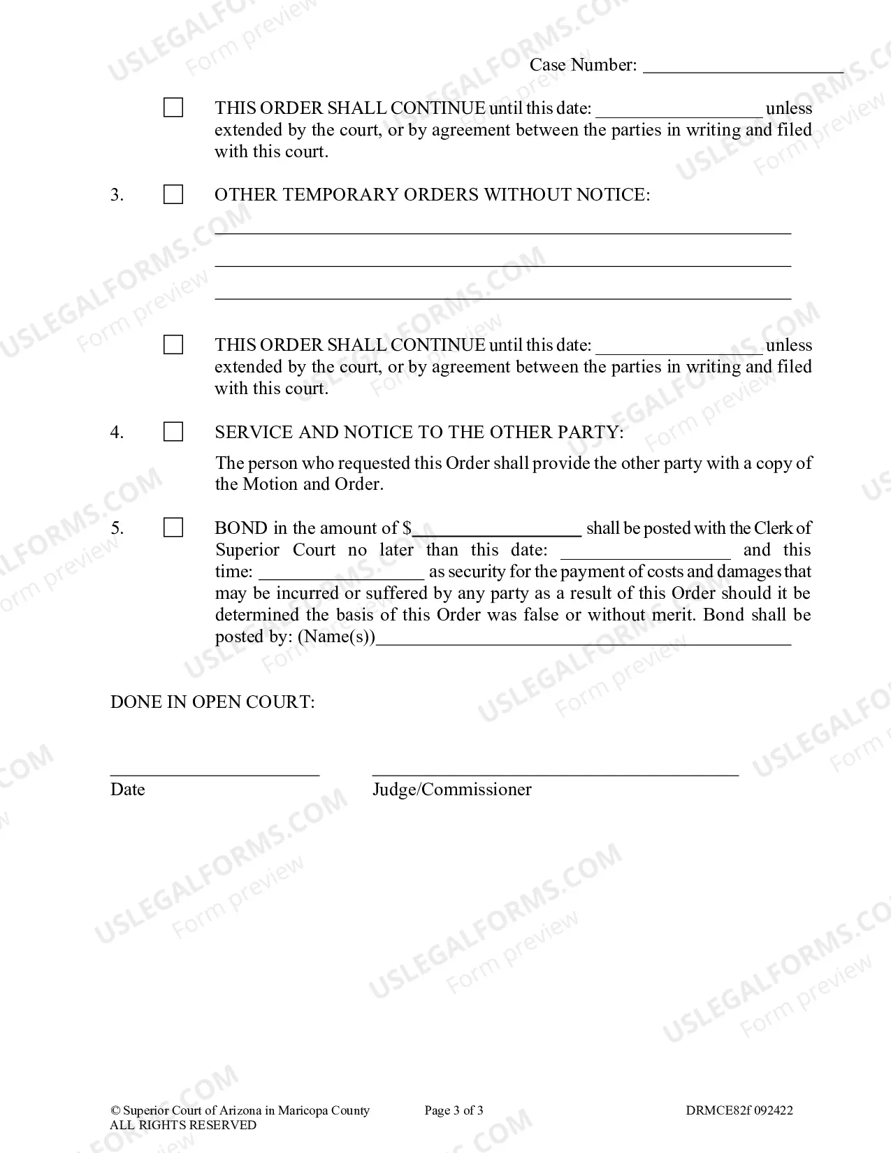 Preview Temporary Order Without Notice