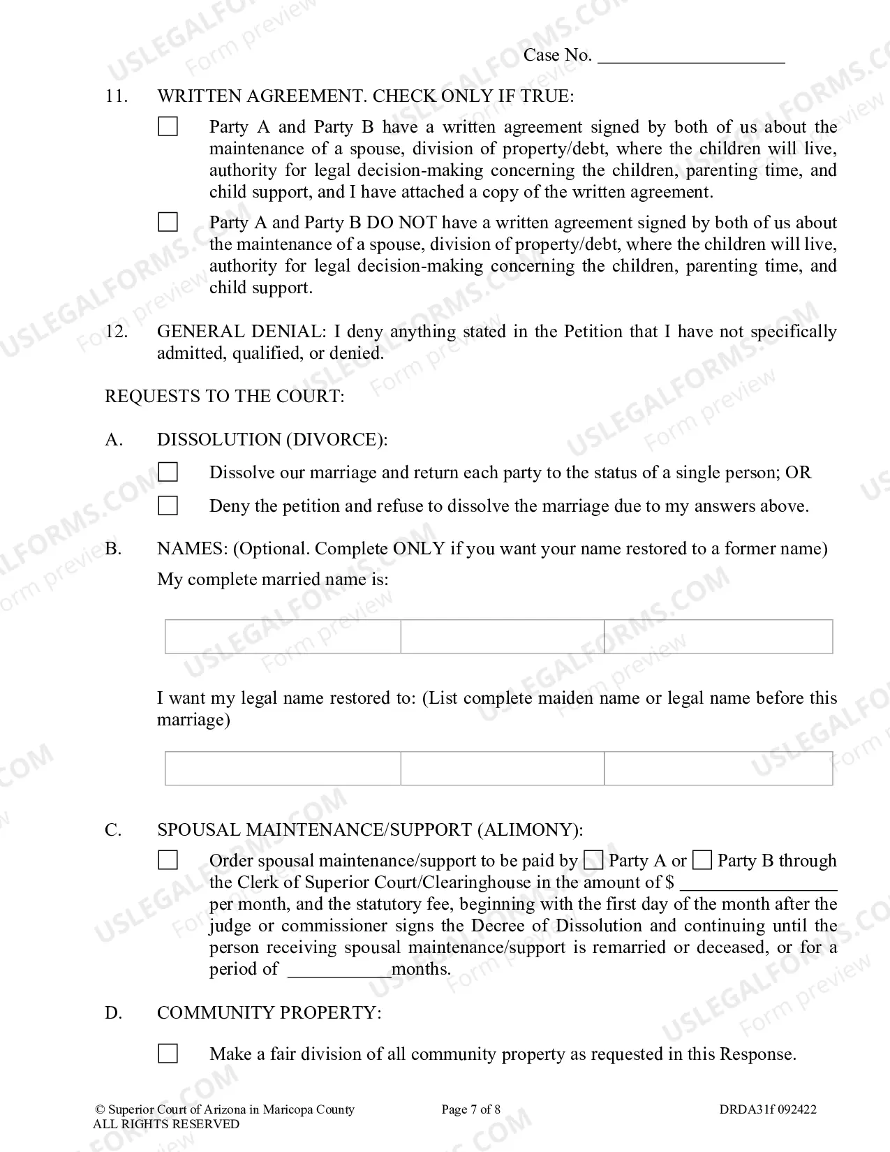 Preview Response To Petition For Dissolution Of Marriage Without Children