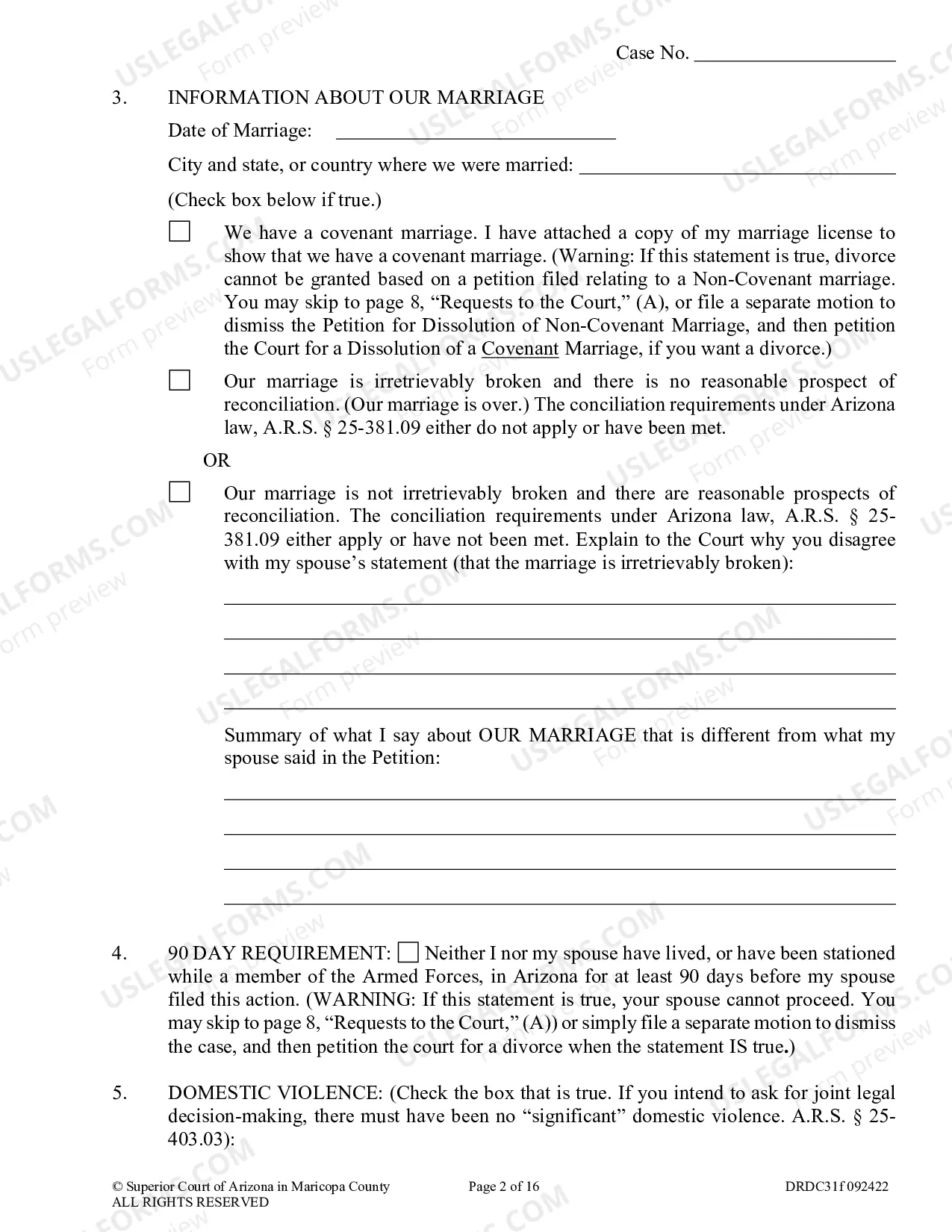 Preview Response To Petition For Dissolution Of Non Covenant Marriage With Children