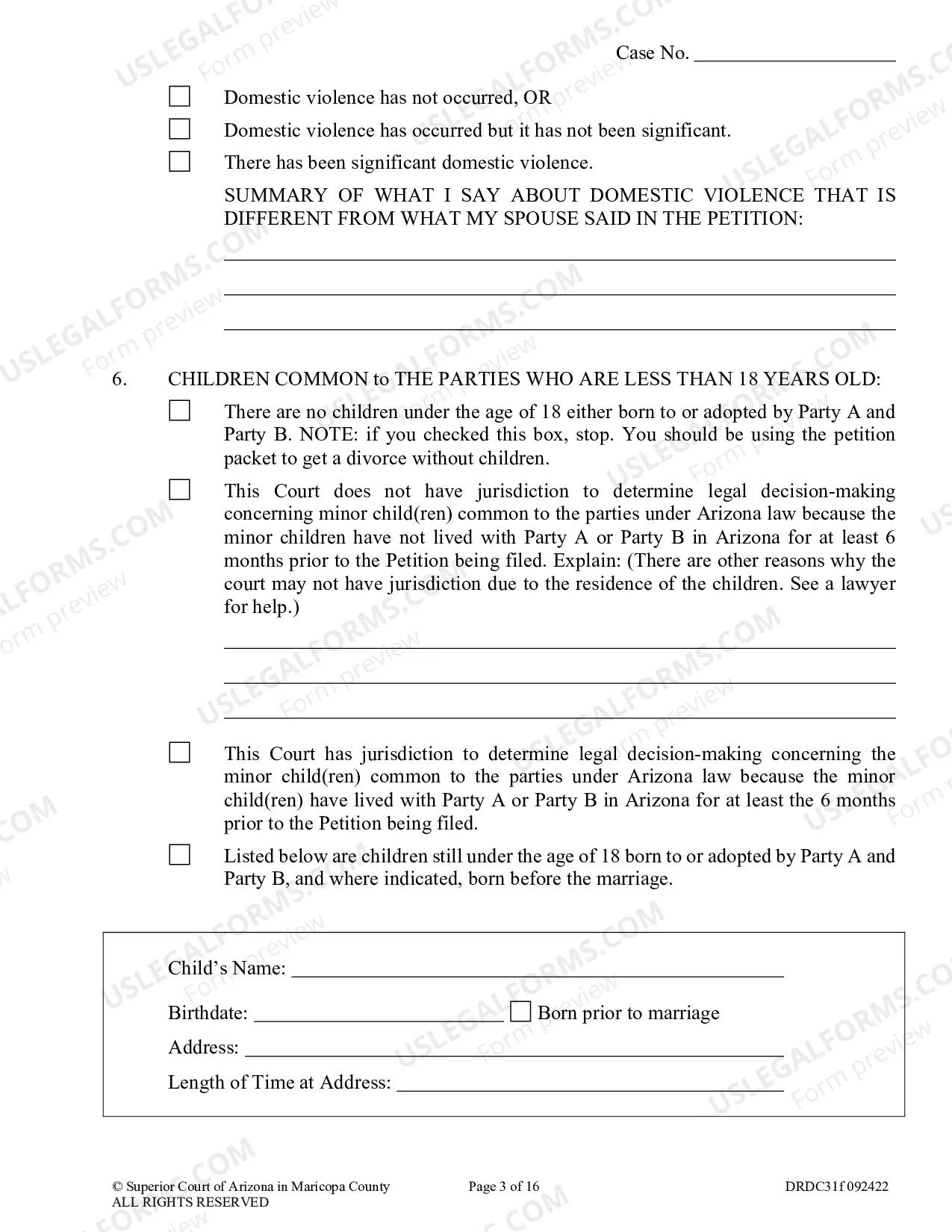 Preview Response To Petition For Dissolution Of Non Covenant Marriage With Children