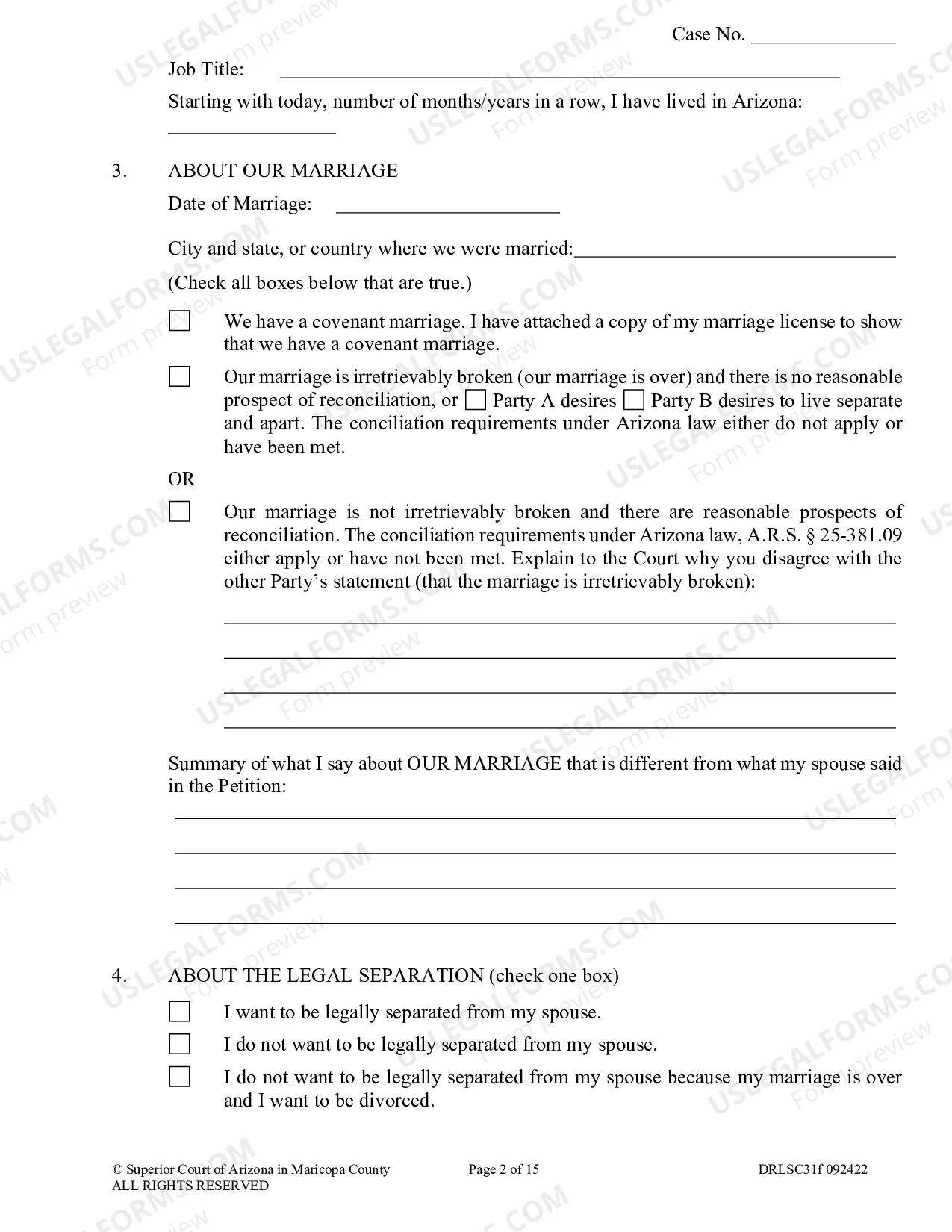 Preview Response to Petition for Legal Separation With Minor Children
