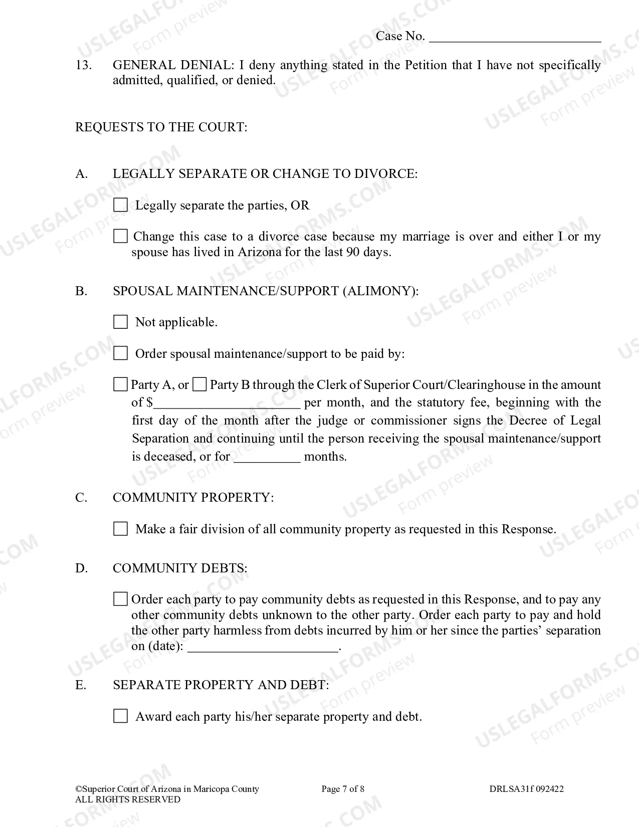 Preview Response To Petition For Legal Separation Without Minor Children