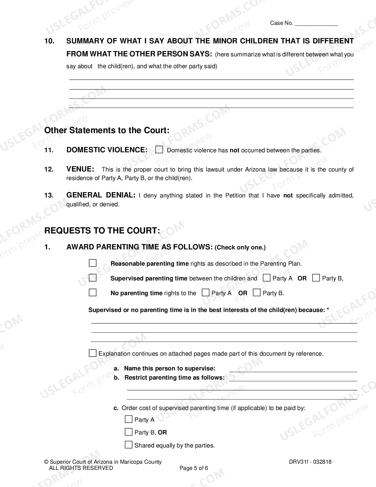 Preview Response To Petition To Establish First Court Order For Parenting Time