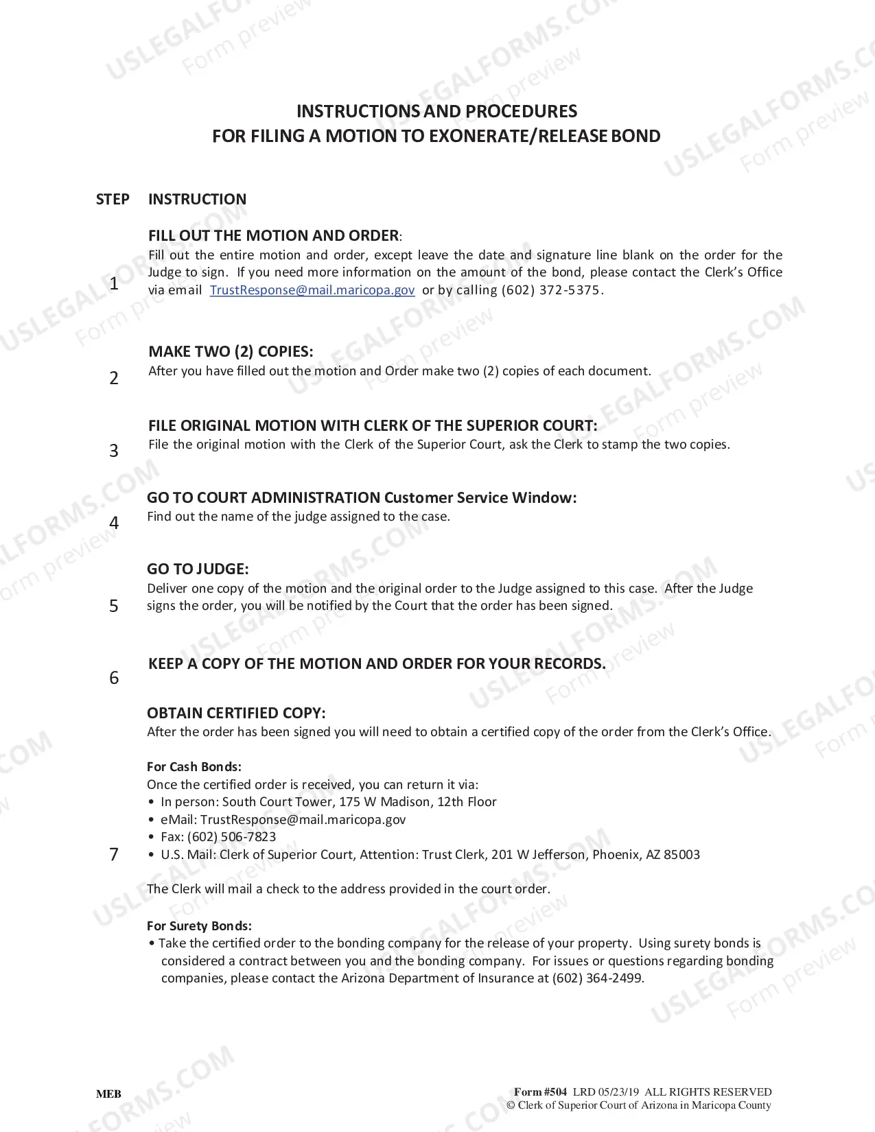 Preview Motion to Release/Exonerate Bond and Instructions