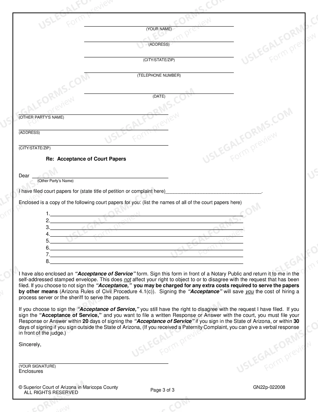 Preview Acceptance of Service