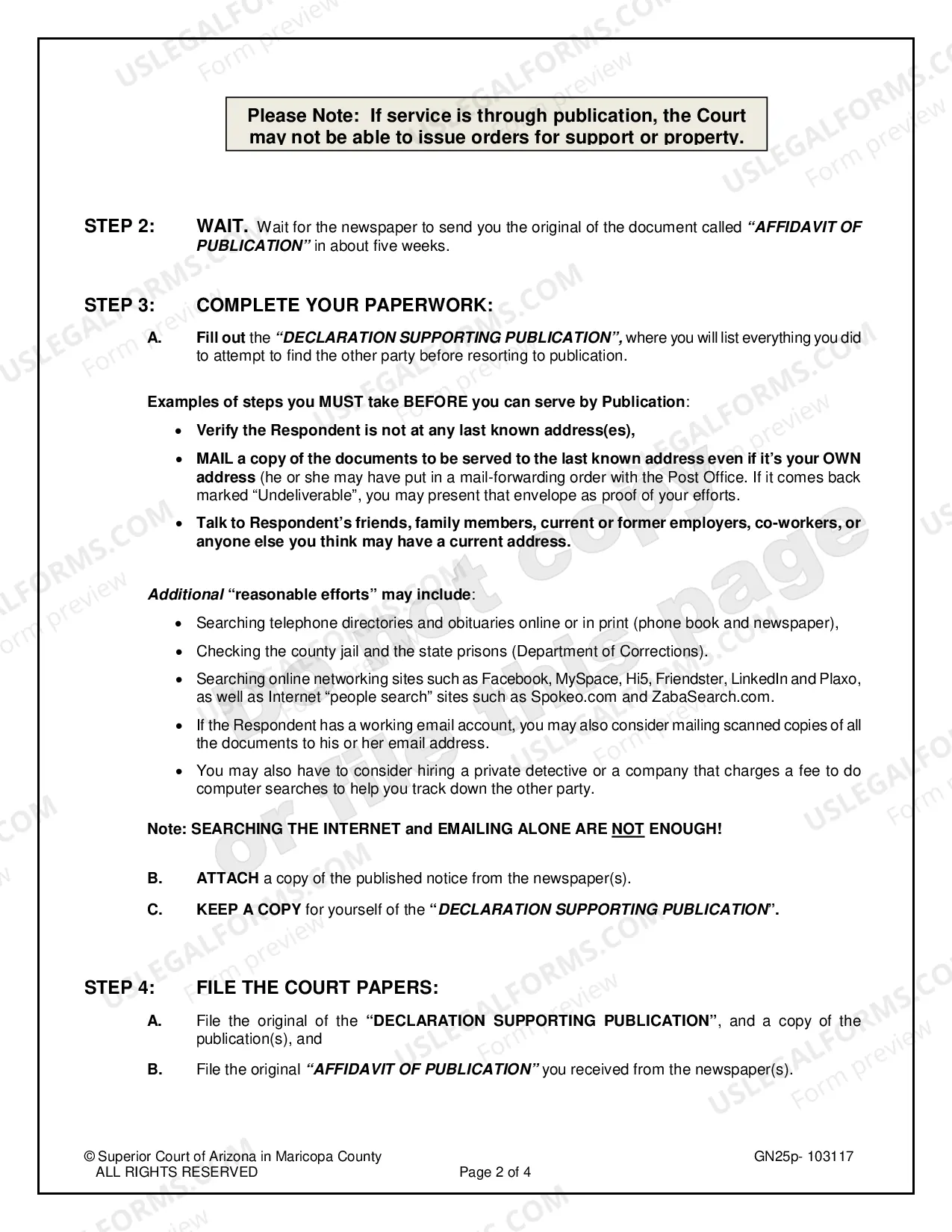Preview Instructions on How to Serve the Other Party by Publication