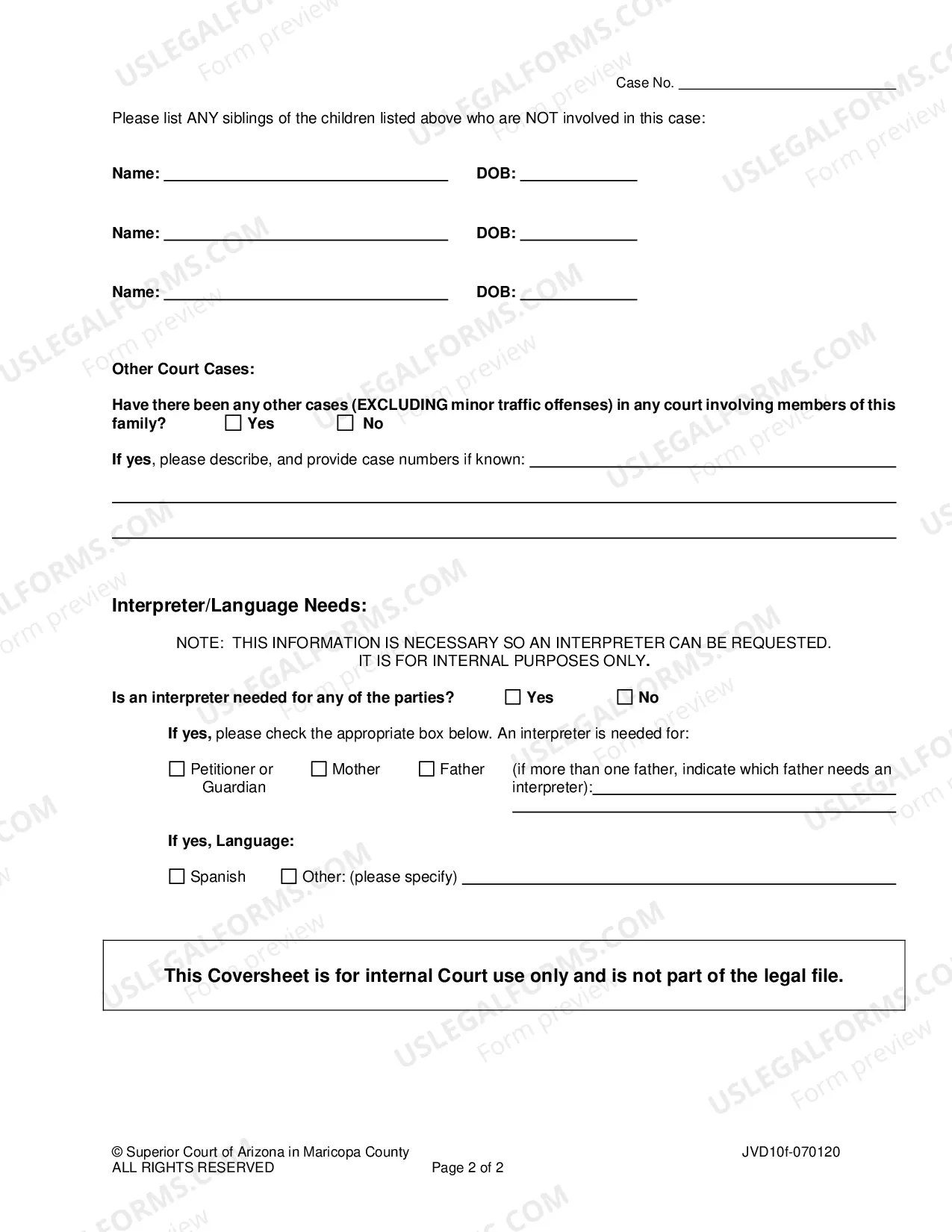 Preview Juvenile Court Cover Sheet