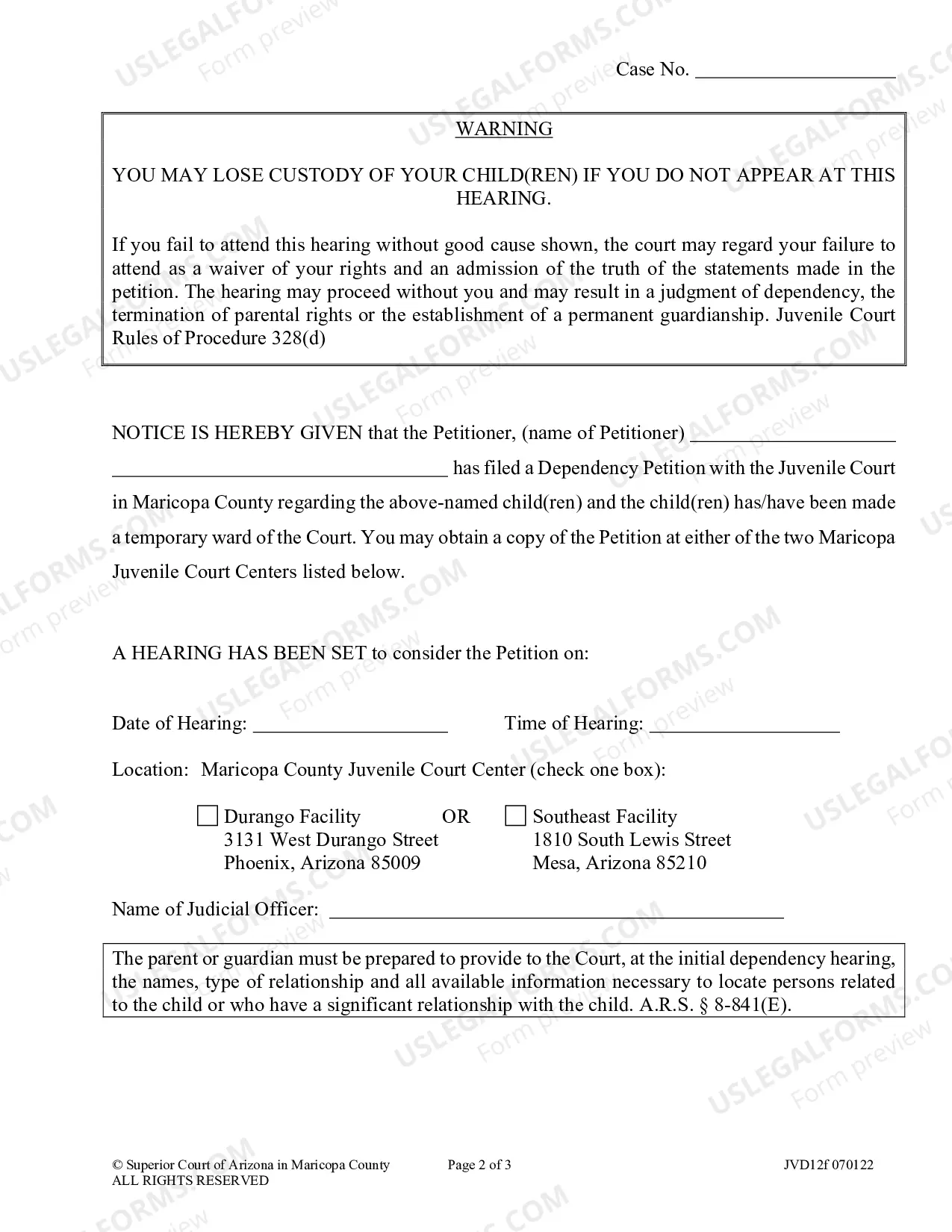 Preview Notice of Initial Dependency Hearing