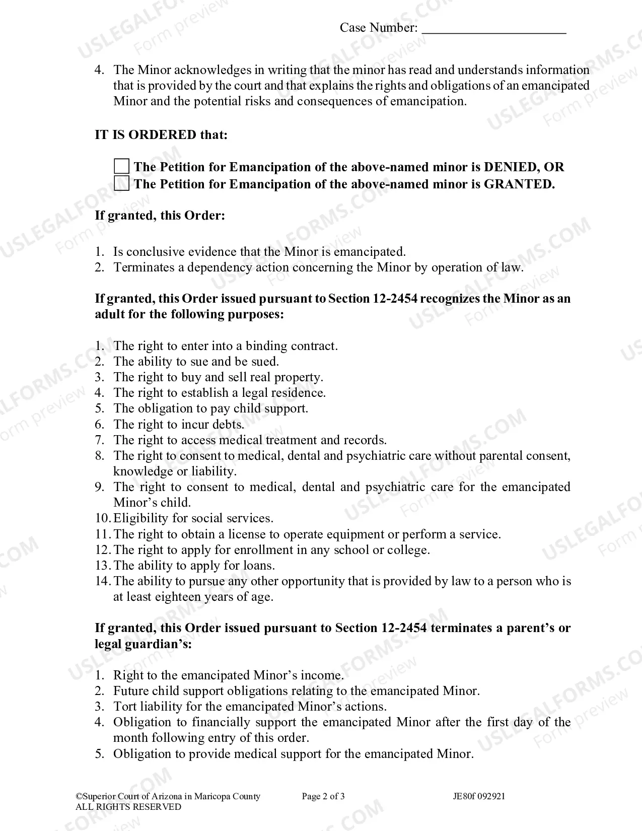Preview Order For Emancipation Of A Minor