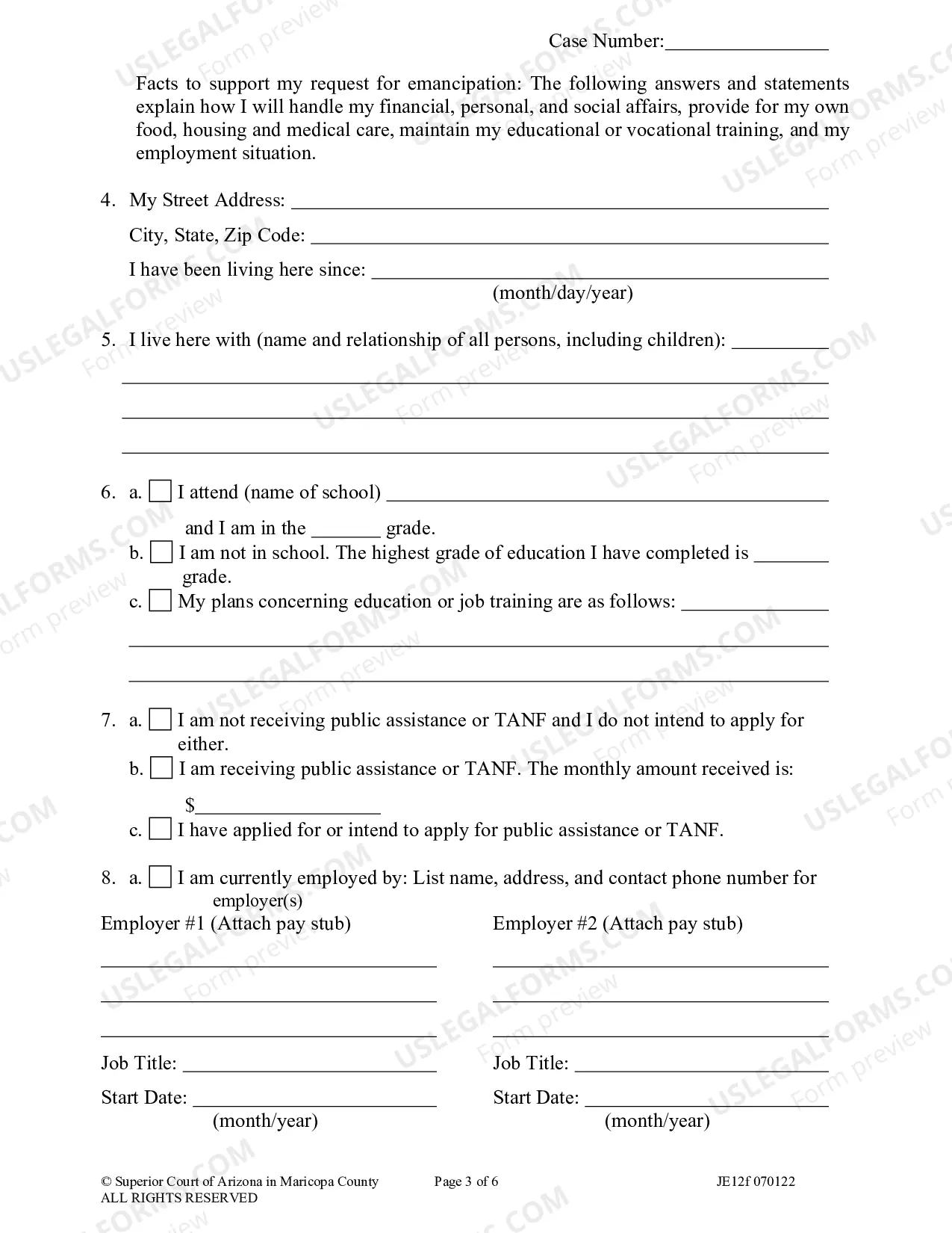Preview Petition for Emancipation of a Minor