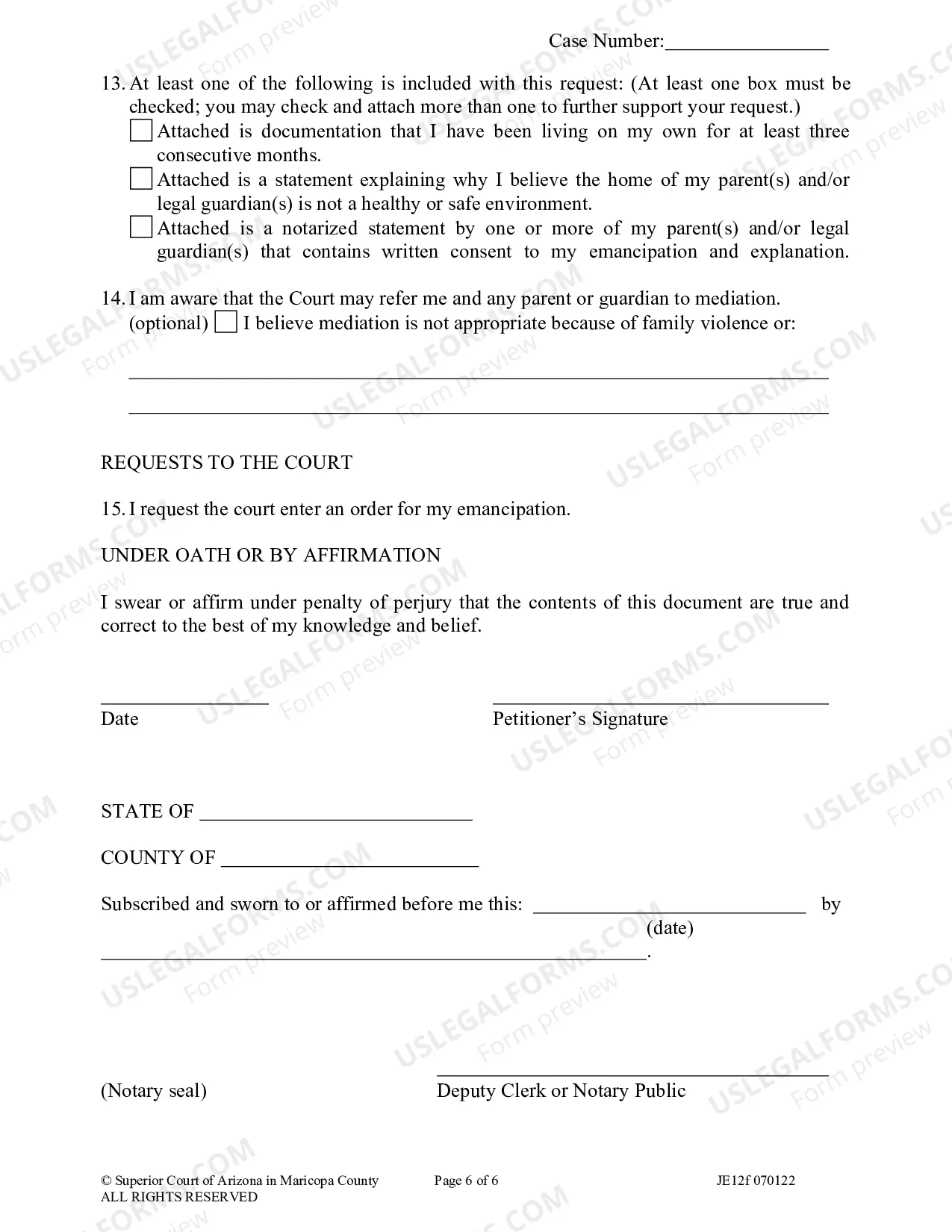 Preview Petition for Emancipation of a Minor