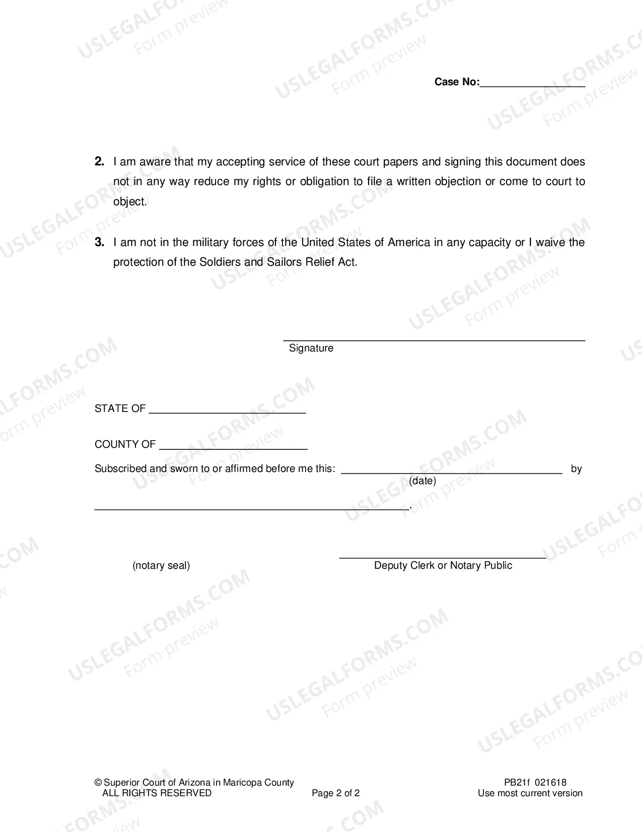 Preview Acceptance of Service