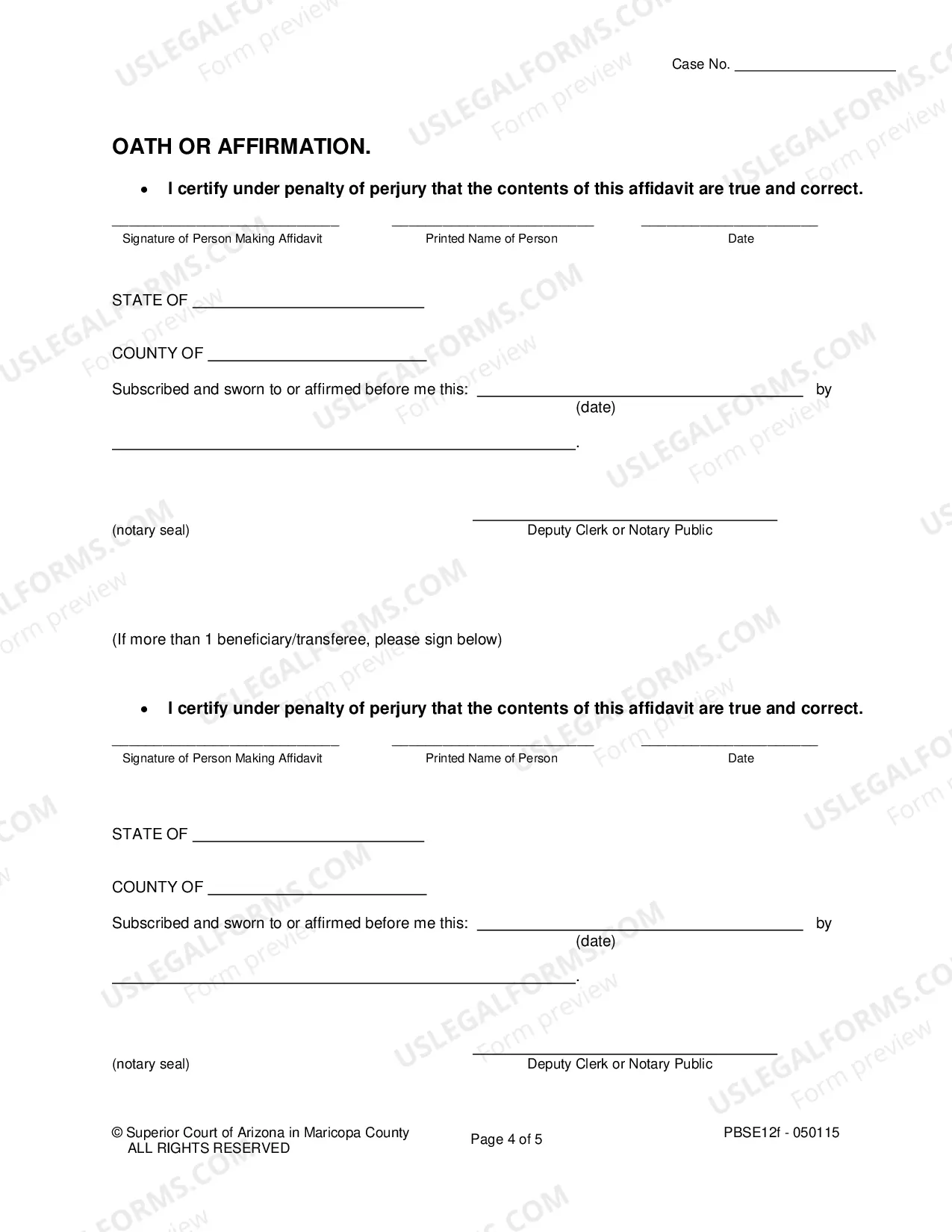 Preview Affidavit for Transfer of Real Property Title