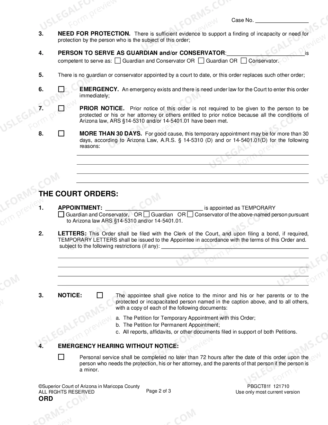 Preview Temporary Orders for Guardian, Conservator or Guardian and Conservator