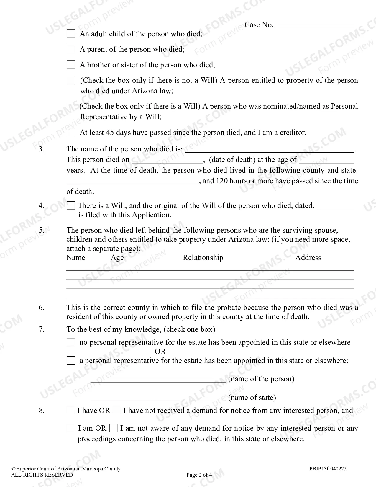 Preview Application for Informal Appointment of Personal Representative