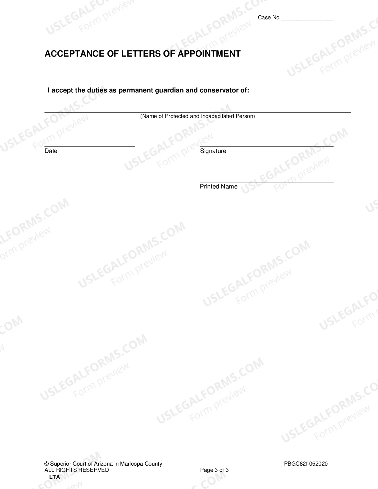 Preview Letters of Appointment as Permanent Guardian, Conservator, Guardian/Conservator and Acceptance of Letters