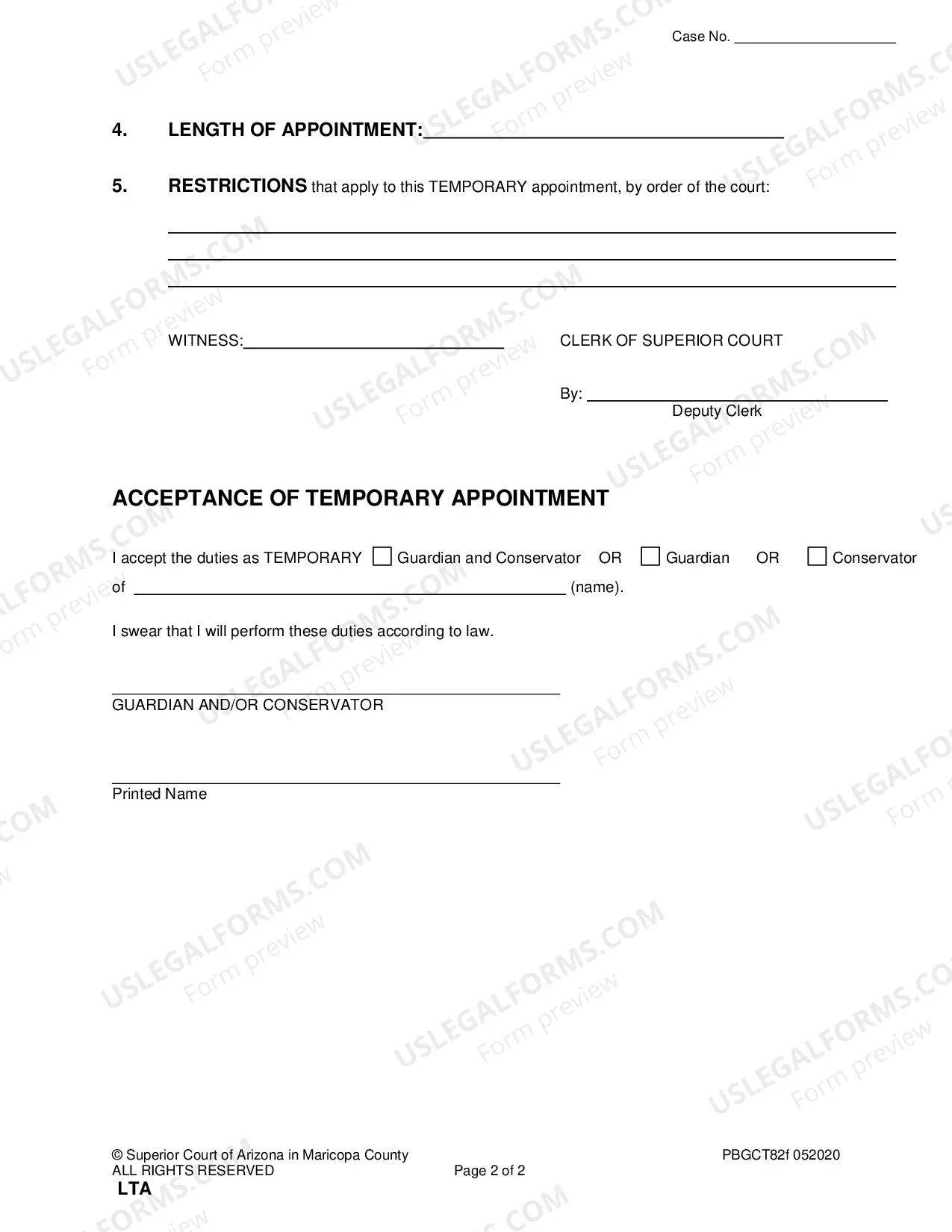 Preview Letters of Appointment as Temporary Guardian, Conservator, or Guardian and Conservator and Acceptance of Letters