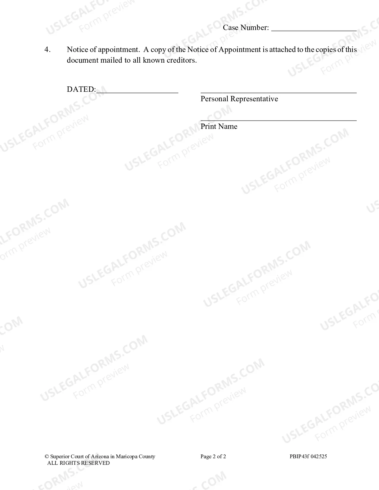 Preview Notice to Creditors of Informal Appointment of Personal Representative and/or Informal Probate of a Will
