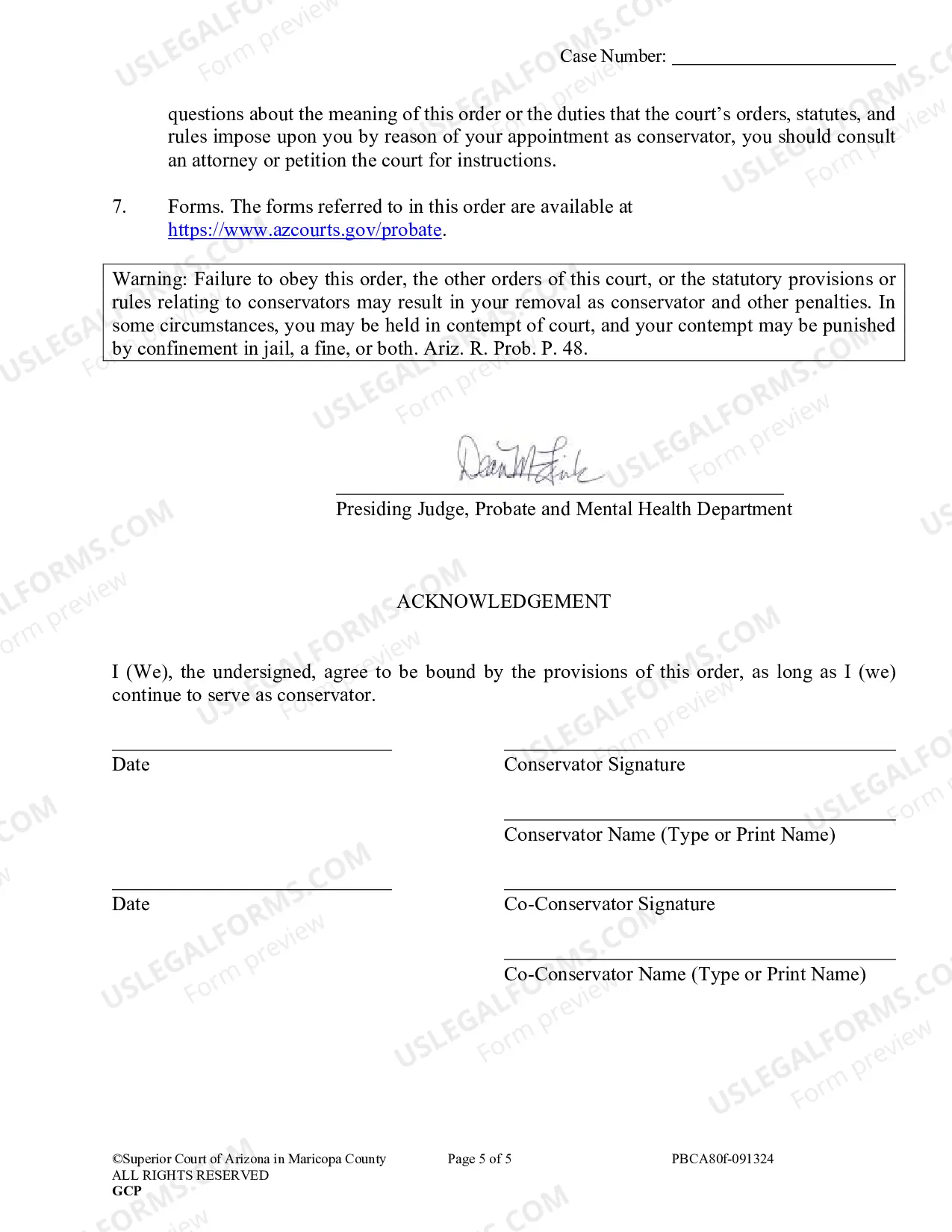 Preview Order to Conservator(s) and Acknowledgement