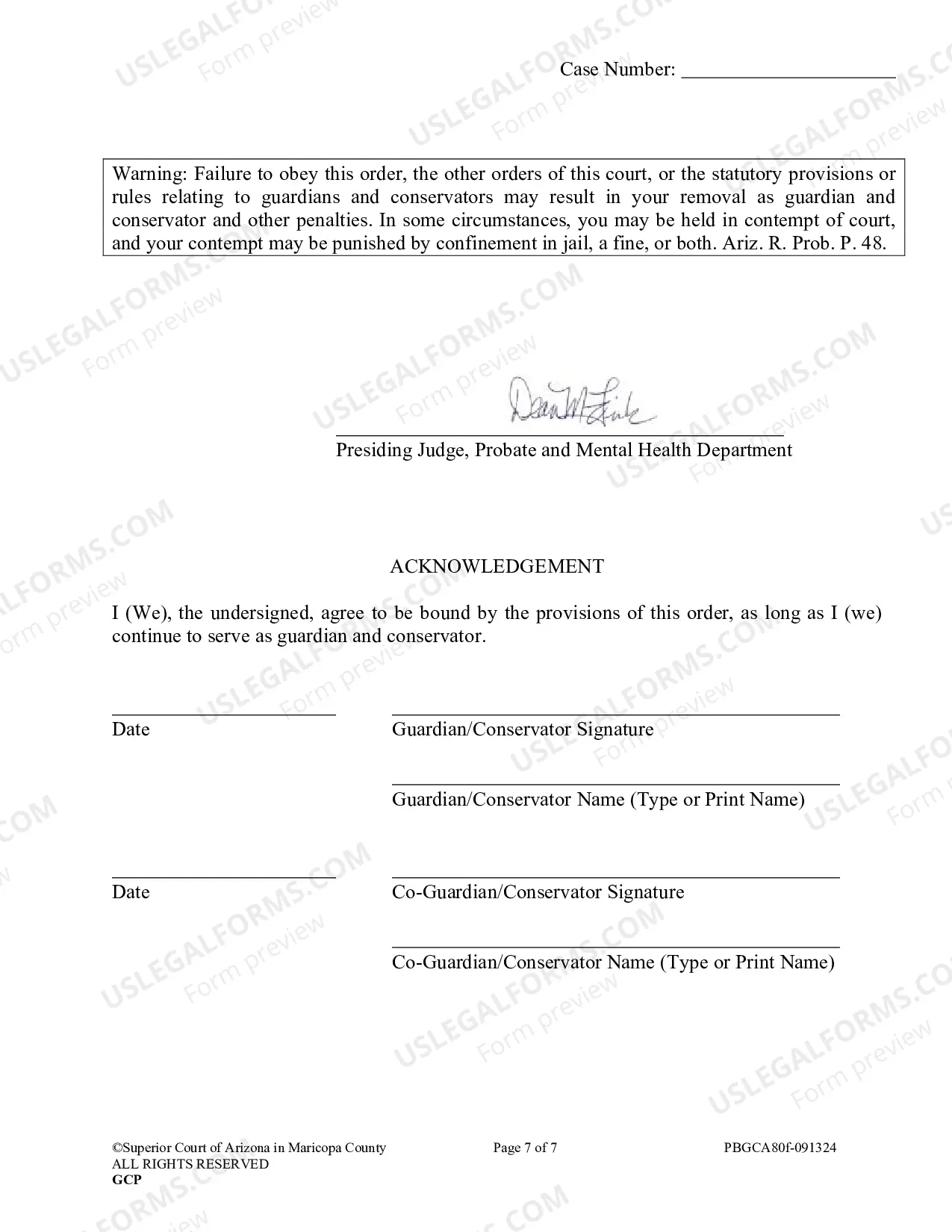 Preview Order To Guardian And Conservator And Acknowledgement