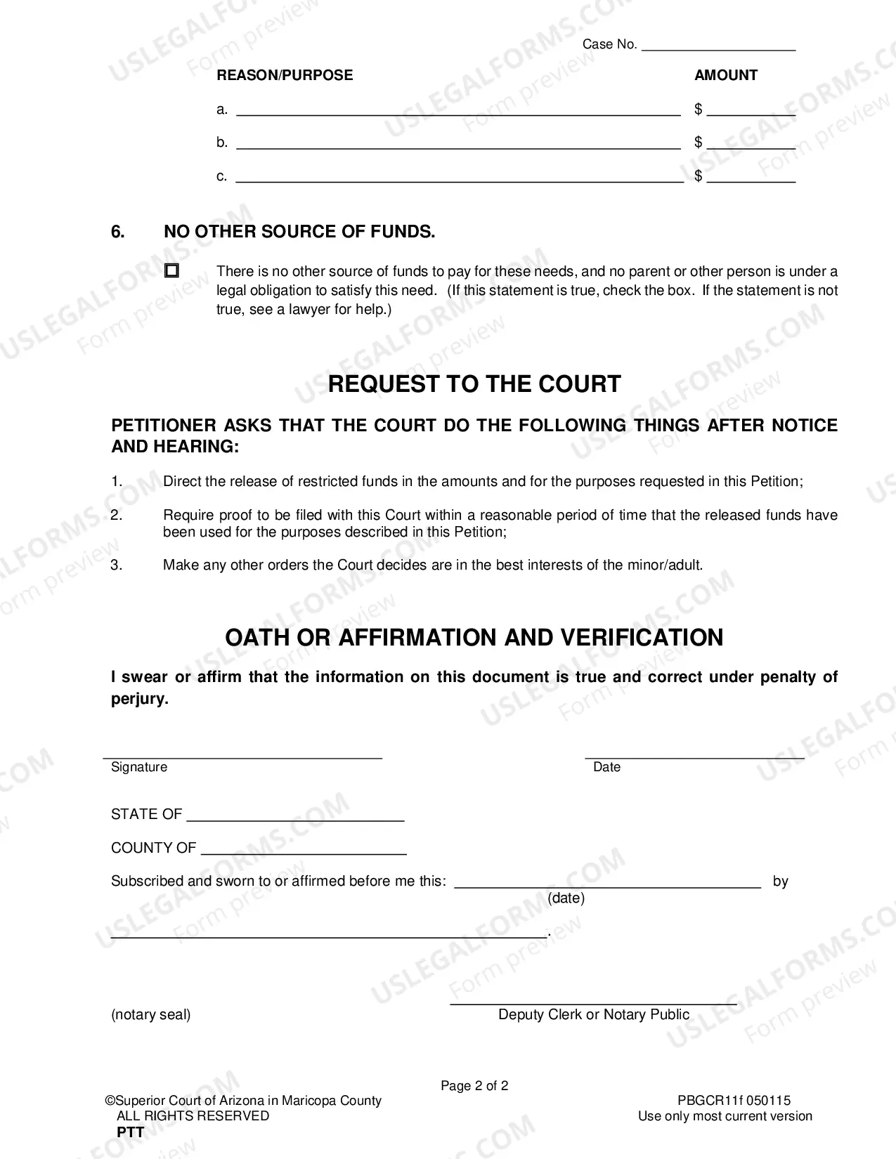 Preview Petition For Release Of Funds From Restricted Account