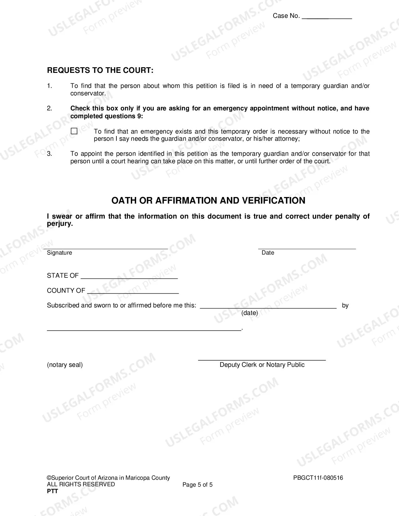 Preview Petition For Temporary Appointment Of Guardian And Or Conservator