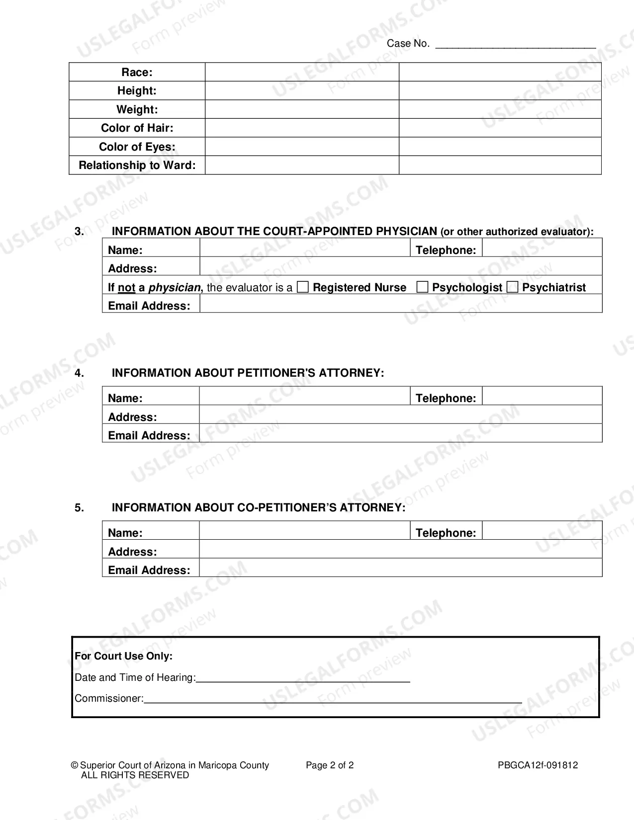 Preview Petitioner's Information Sheet to Court Investigator