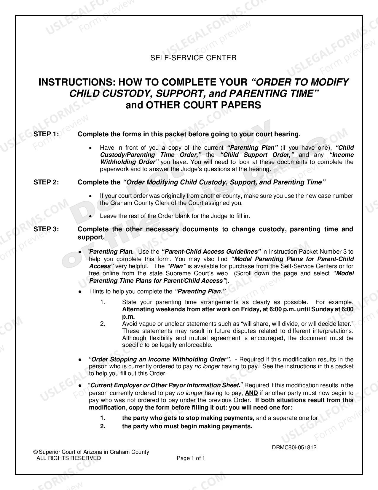 Preview Request to Modify Custody, Parenting Time and Child Support