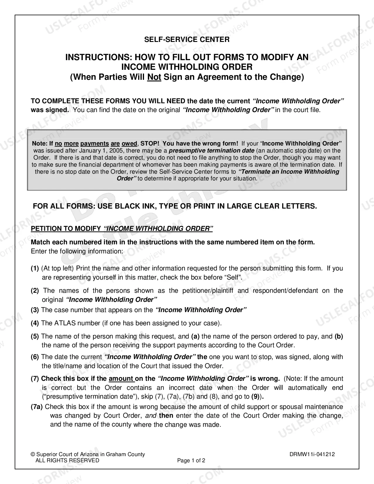 Preview Petition to Modify Income Withholding Order When All Parties Will Not Sign an Agreement