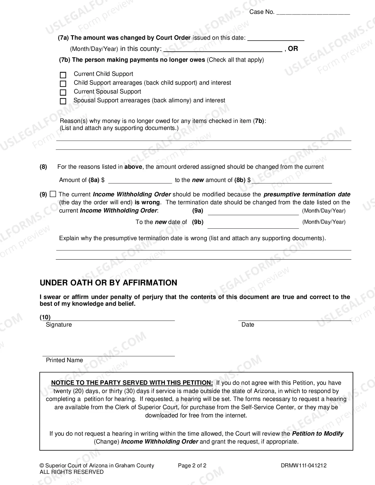 Preview Petition to Modify Income Withholding Order When All Parties Will Not Sign an Agreement