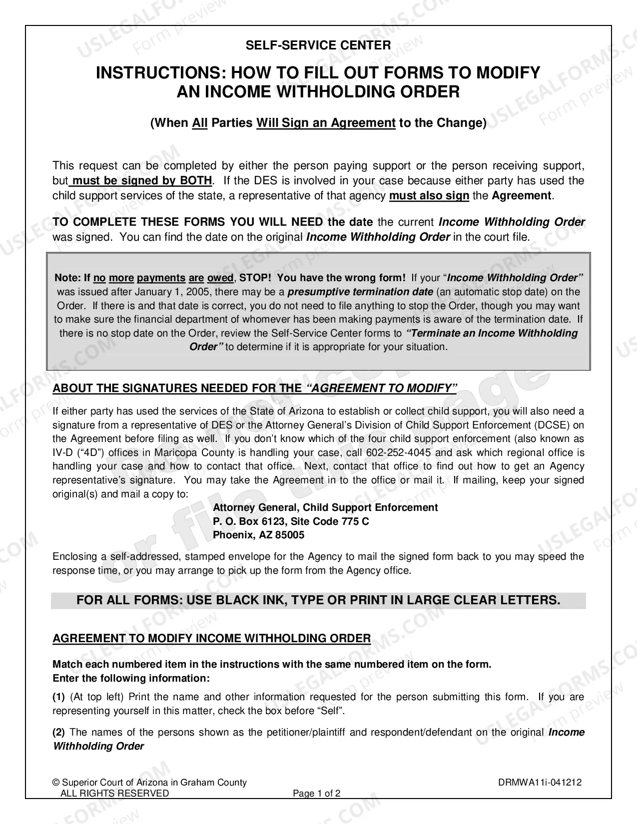 Preview Agreement to Modify Income Withholding Order when All Parties Will Sign