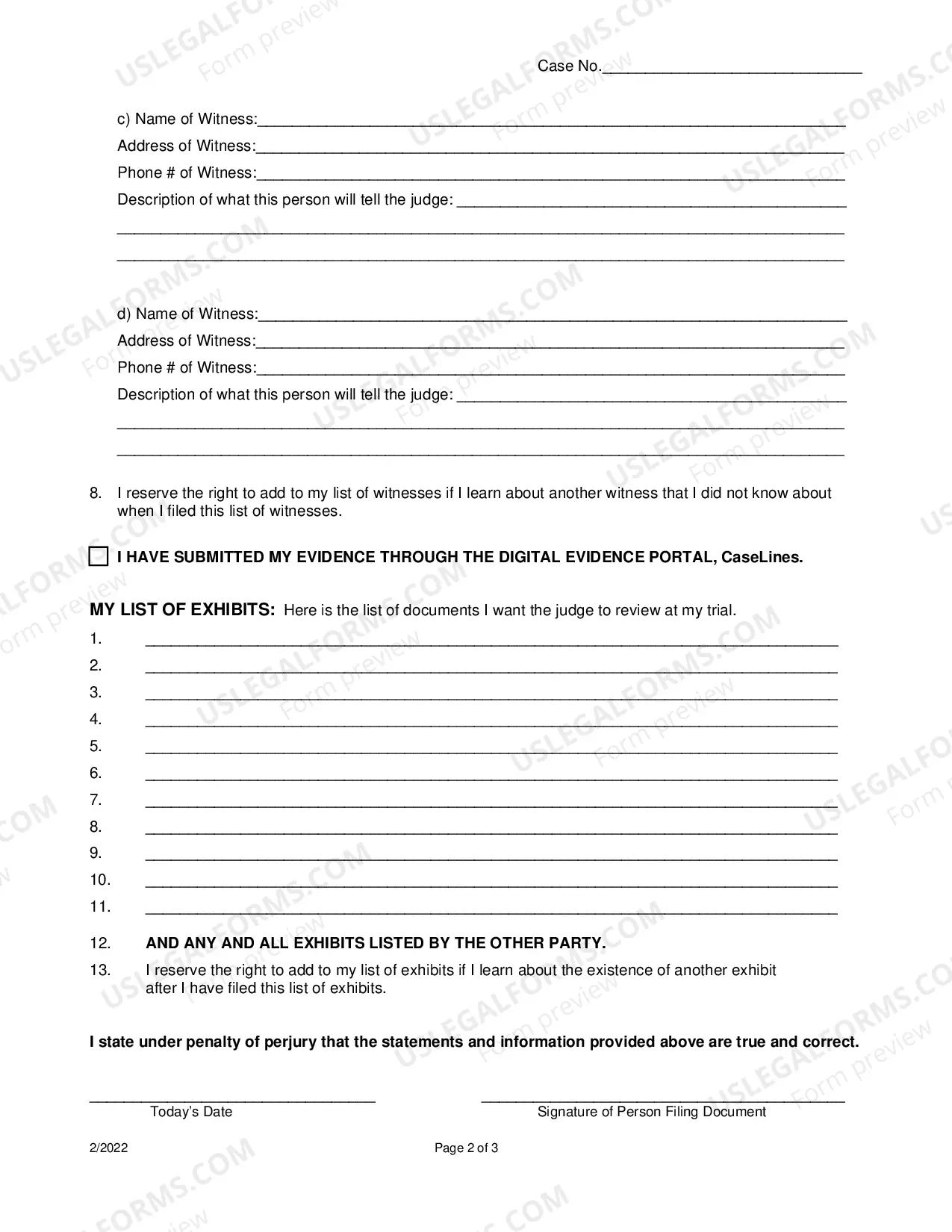 Preview Witness and Exhibit List