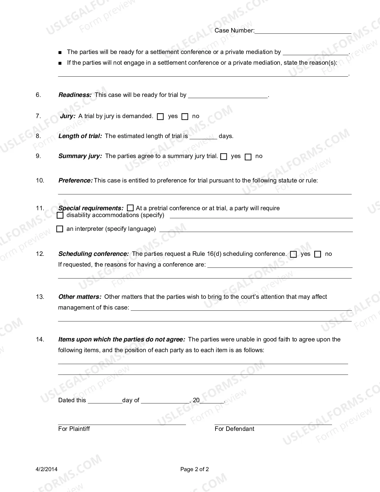 Preview Joint Report and Proposed Scheduling Order (Standard Case)