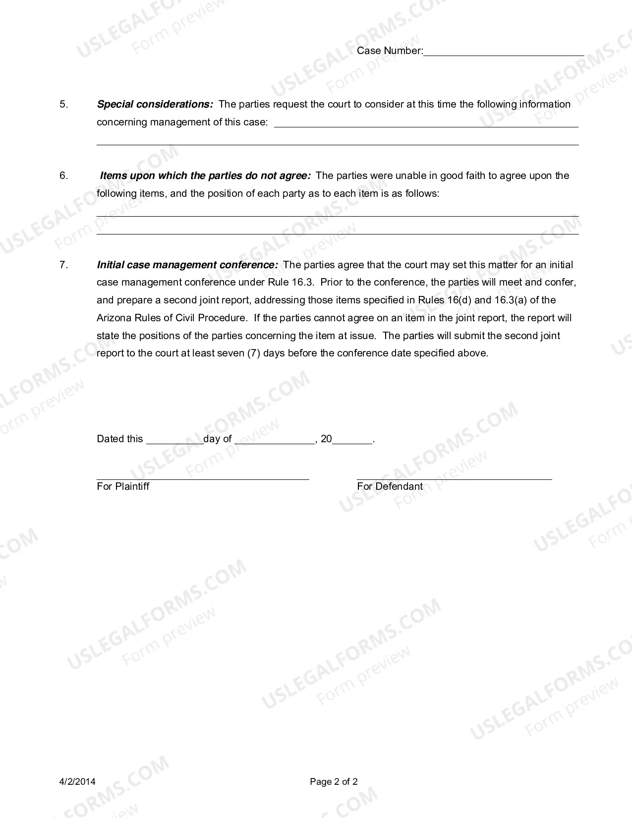 Preview Joint Report and Proposed Scheduling Order (Complex Case)