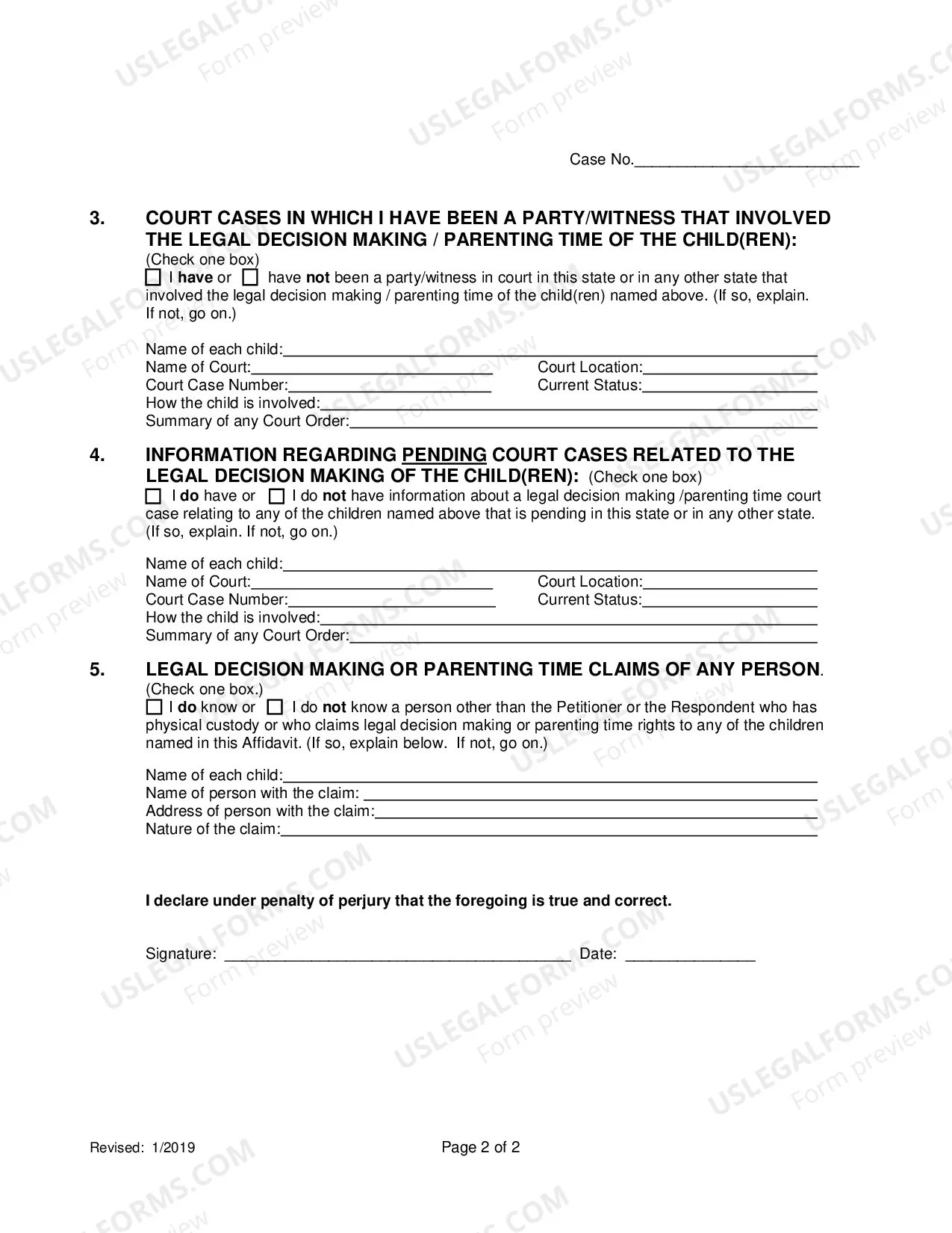 Preview Affidavit Regarding Minor Children