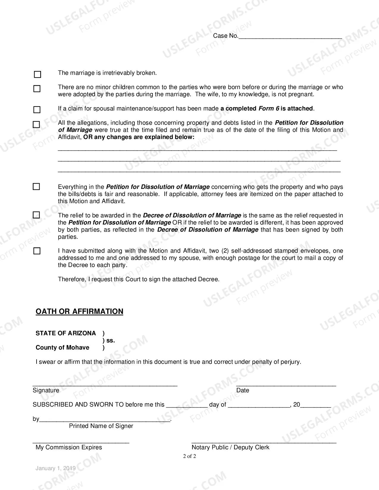 Preview Motion And Affidavit For Default Decree Without Hearing (Without Children)