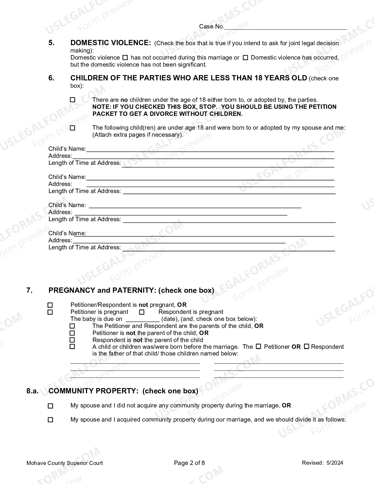 Preview Petition For Dissolution Of Non-Covenant Marriage (Divorce) With Children