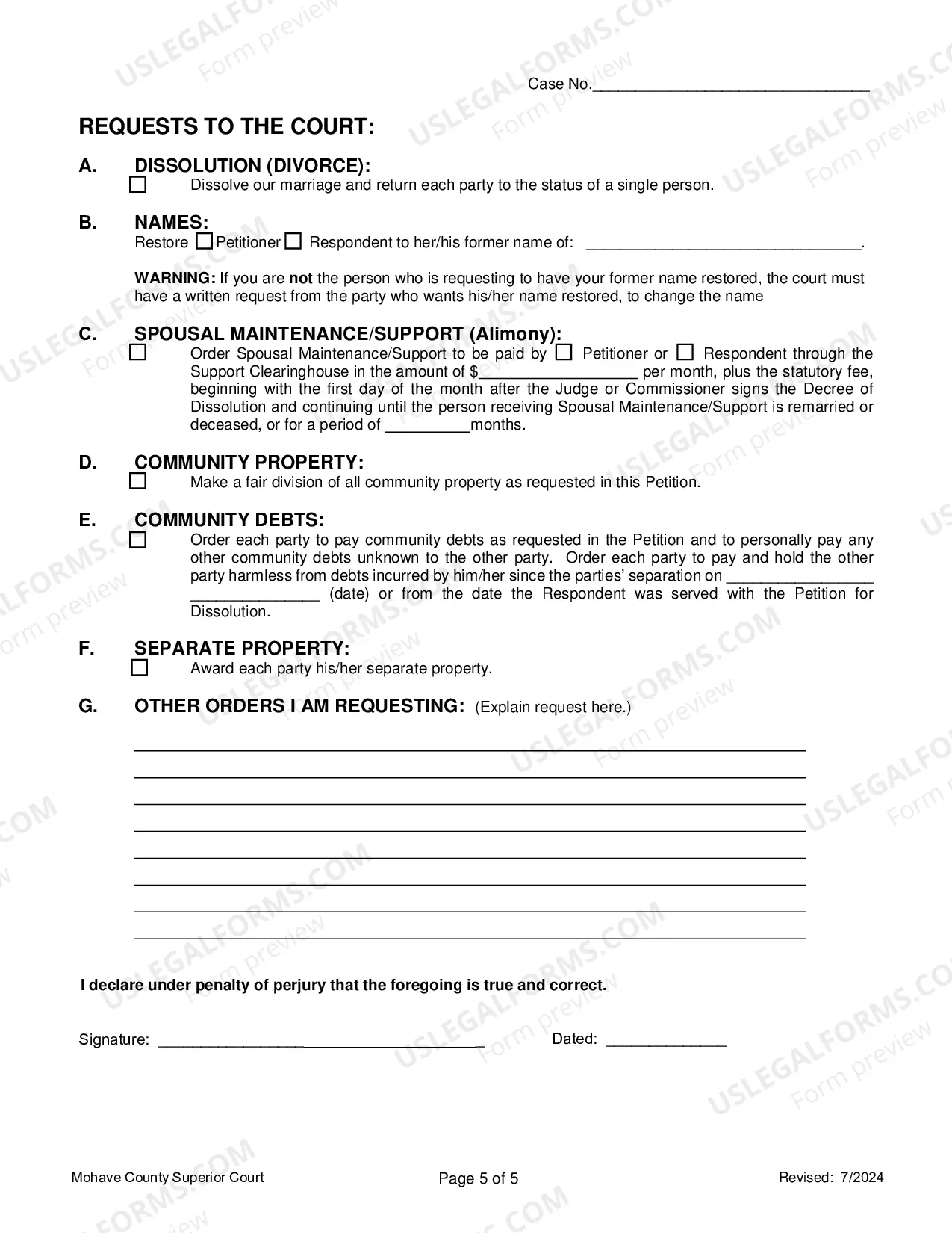 Preview Petition For Dissolution Of Non-Covenant Marriage (Divorce) Without Children