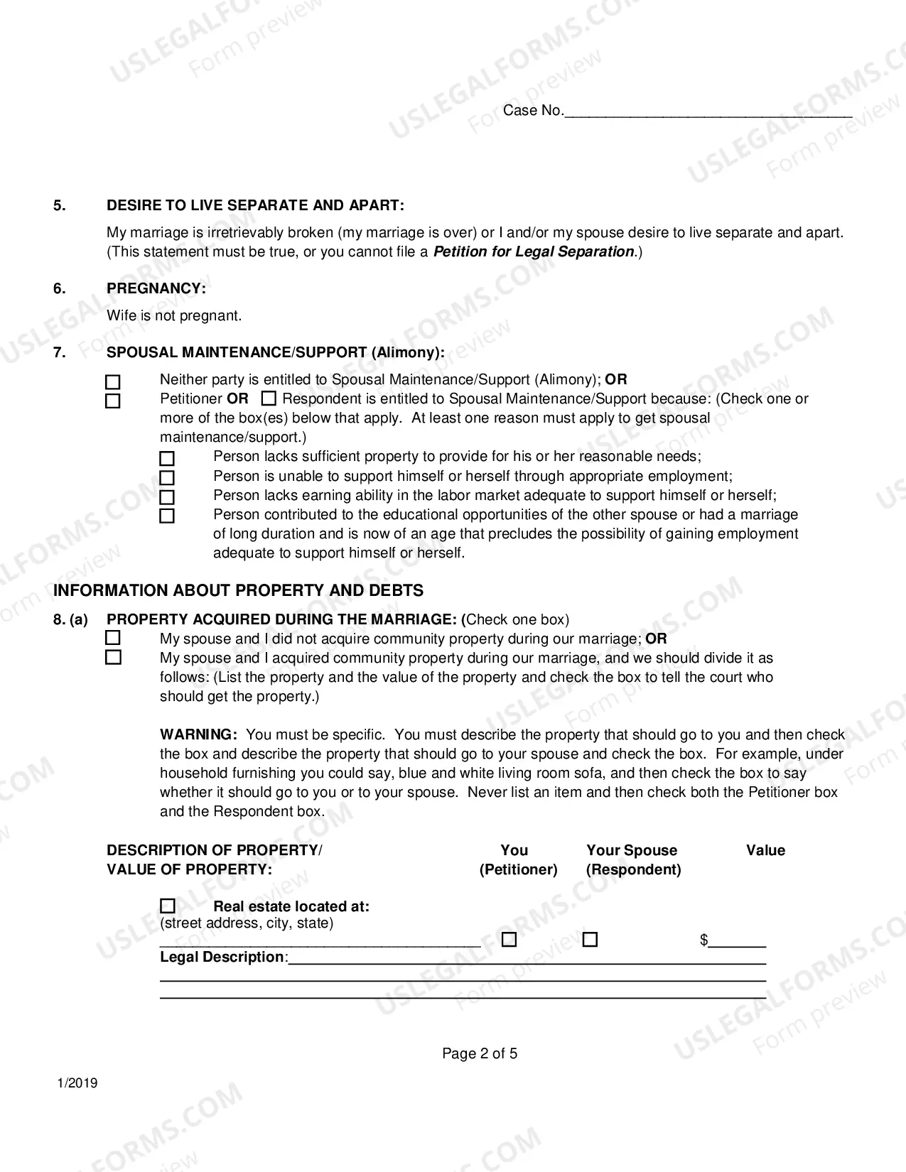 Preview Petition For Legal Separation Without Minor Children