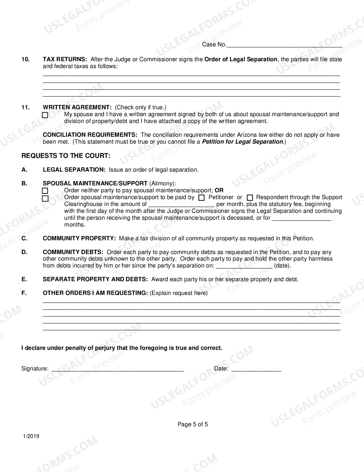 Preview Petition For Legal Separation Without Minor Children